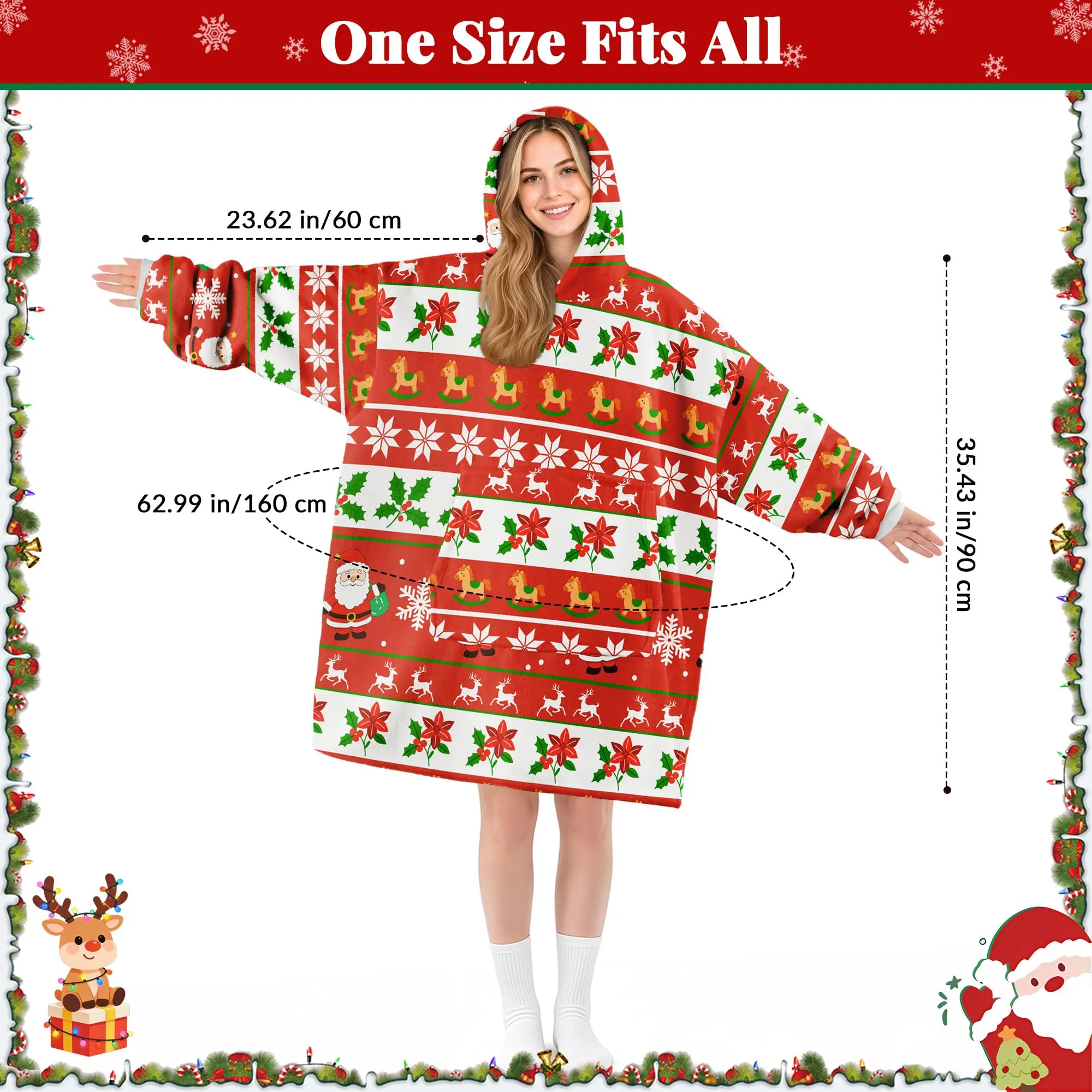 Queenshin Felpa Coperta con Cappuccio Oversize Babbo Natale, Unisex, Taglia Unica - immagine 4