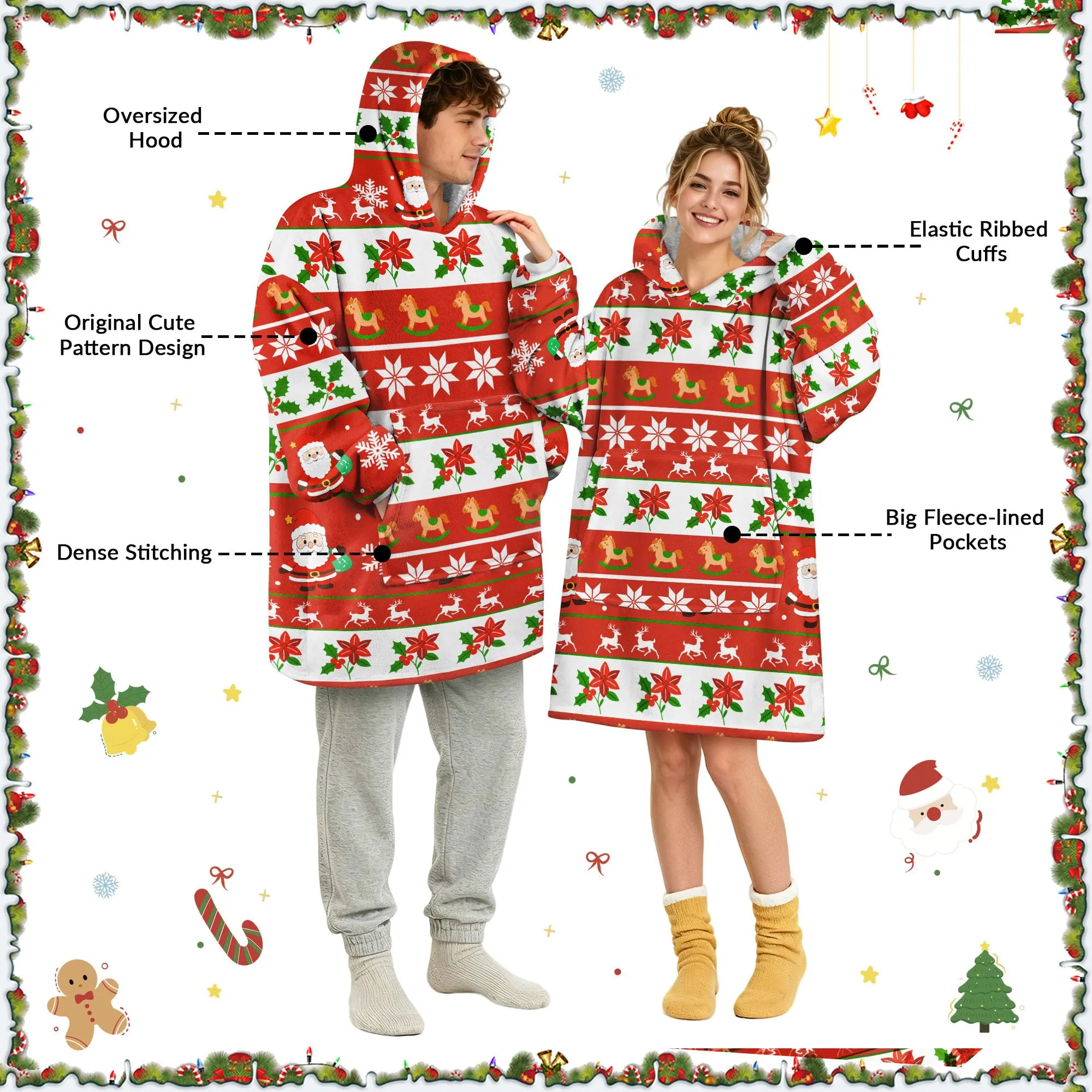 Queenshin Felpa Coperta con Cappuccio Oversize Babbo Natale, Unisex, Taglia Unica - immagine 5