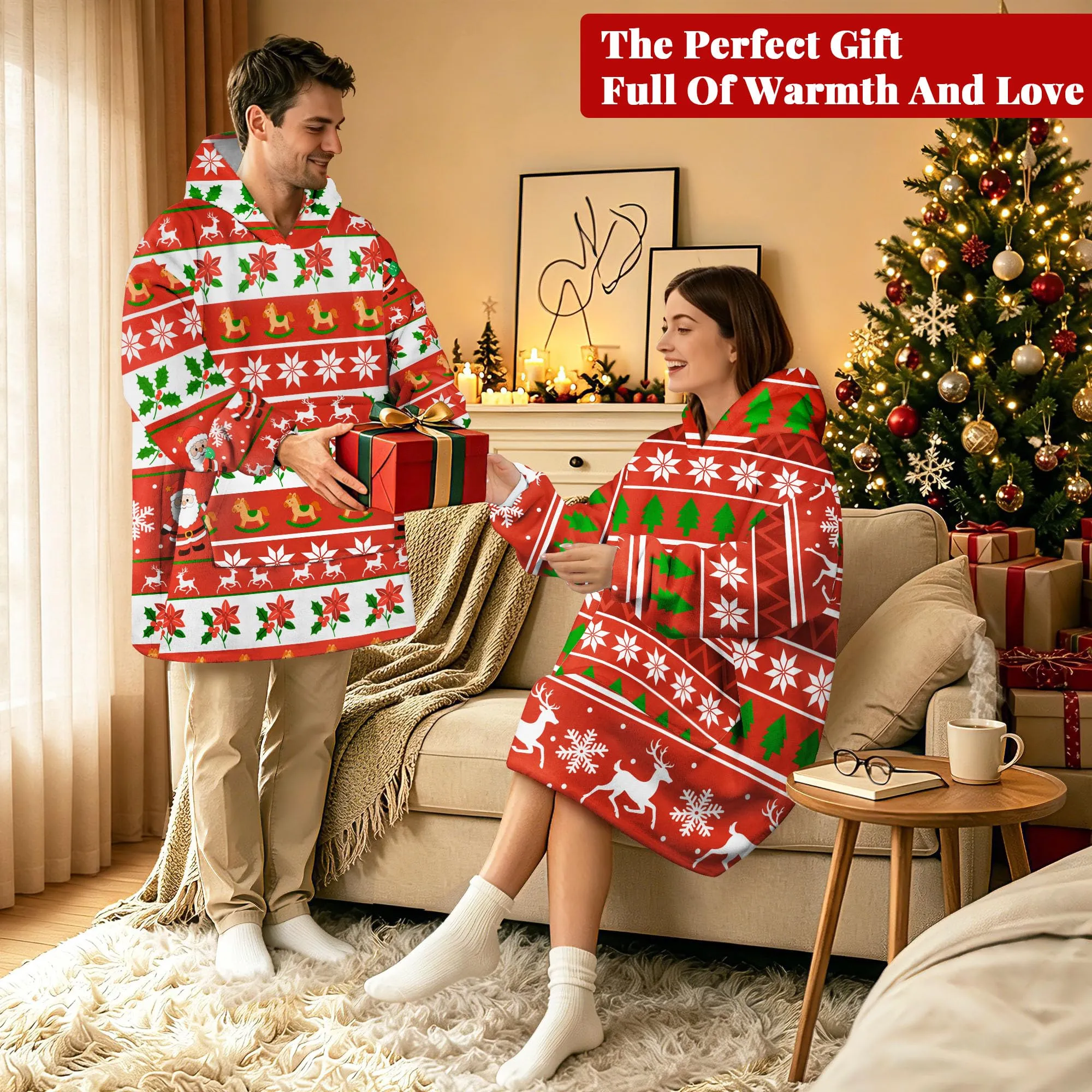 Queenshin Felpa Coperta con Cappuccio Oversize Babbo Natale, Unisex, Taglia Unica - immagine 6