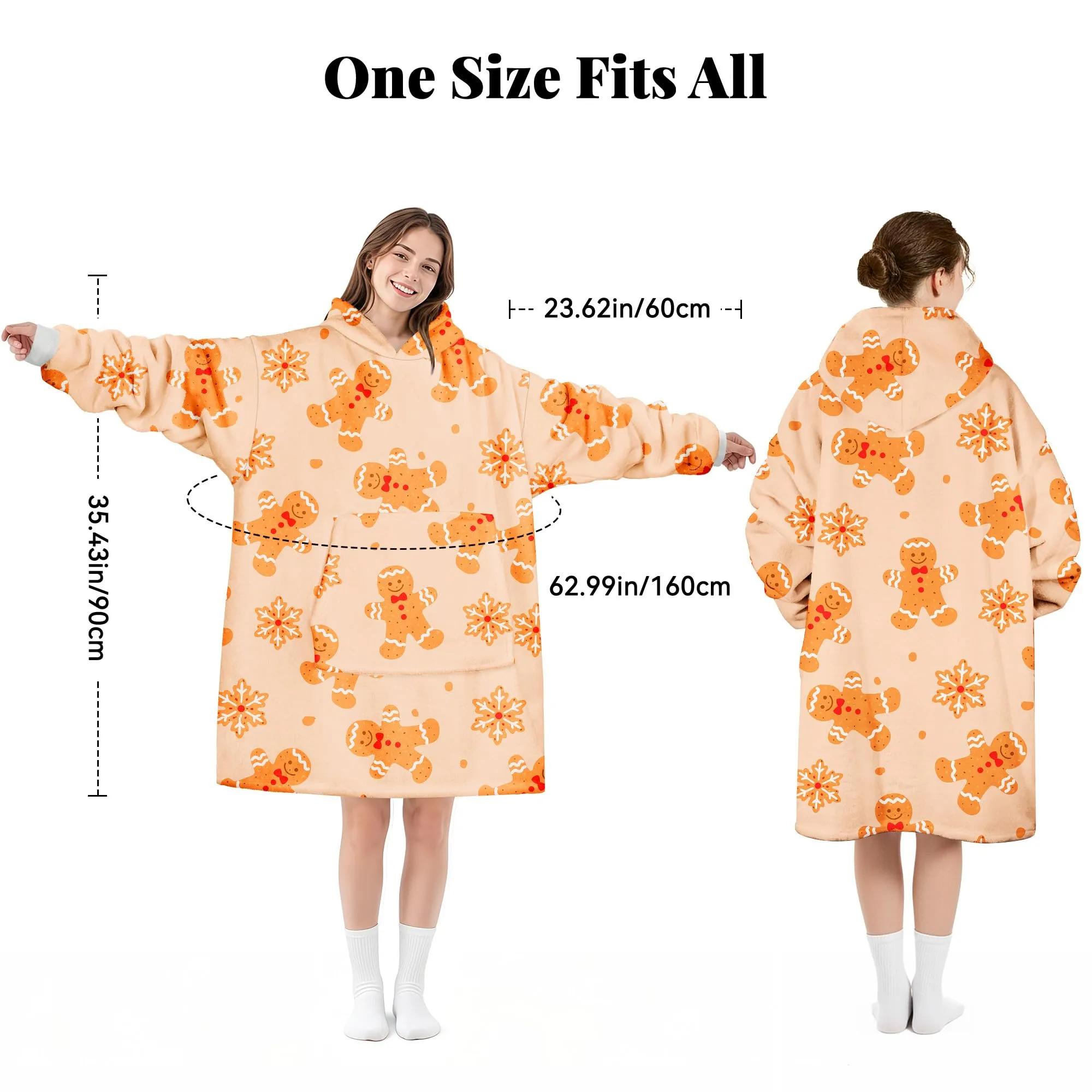 Queenshin Felpa Coperta con Cappuccio Oversize Omino di Pan di Zenzero di Natale Beige - immagine 4