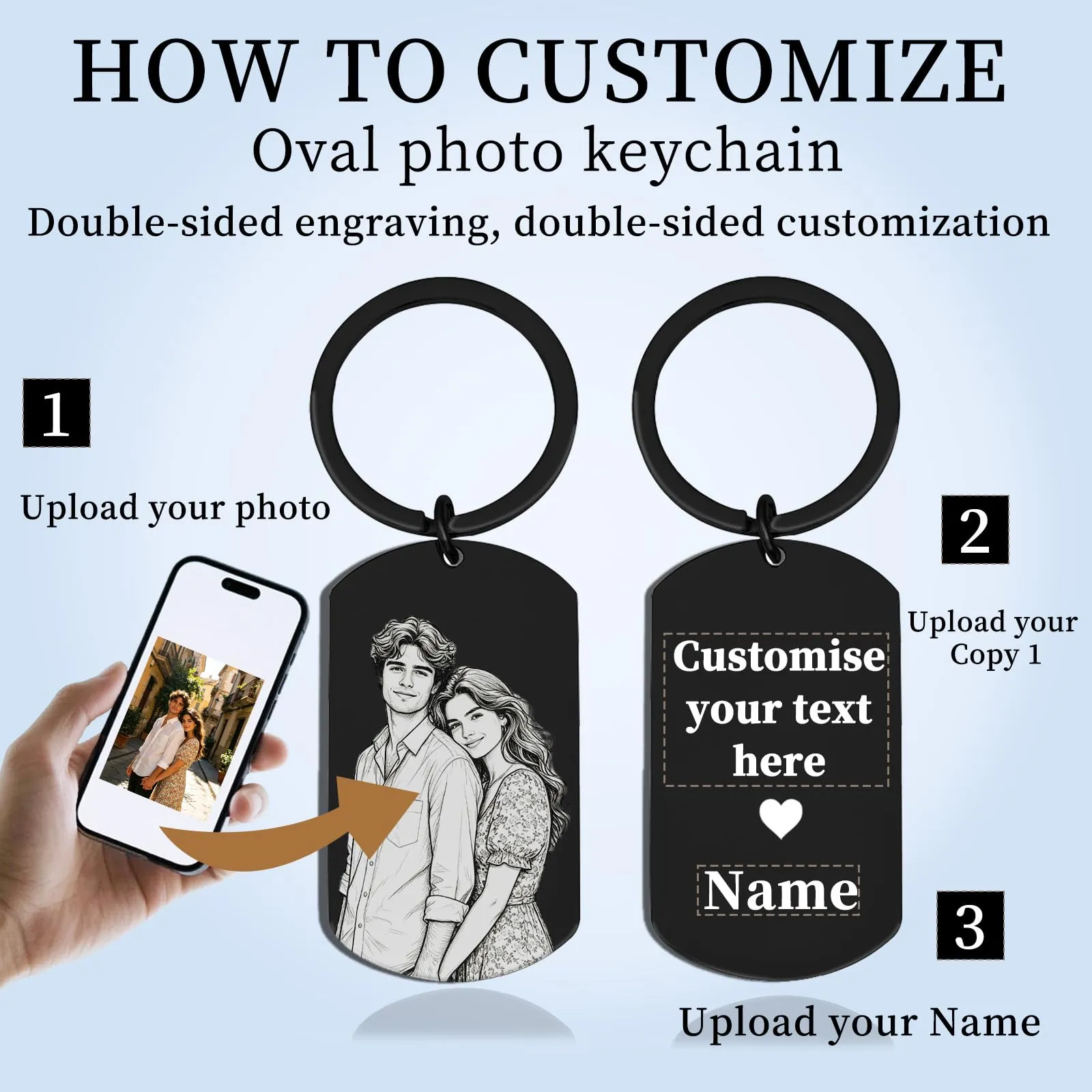 Umitive Portachiavi Foto Personalizzato con Testo Inciso, Stile-4 - immagine 2