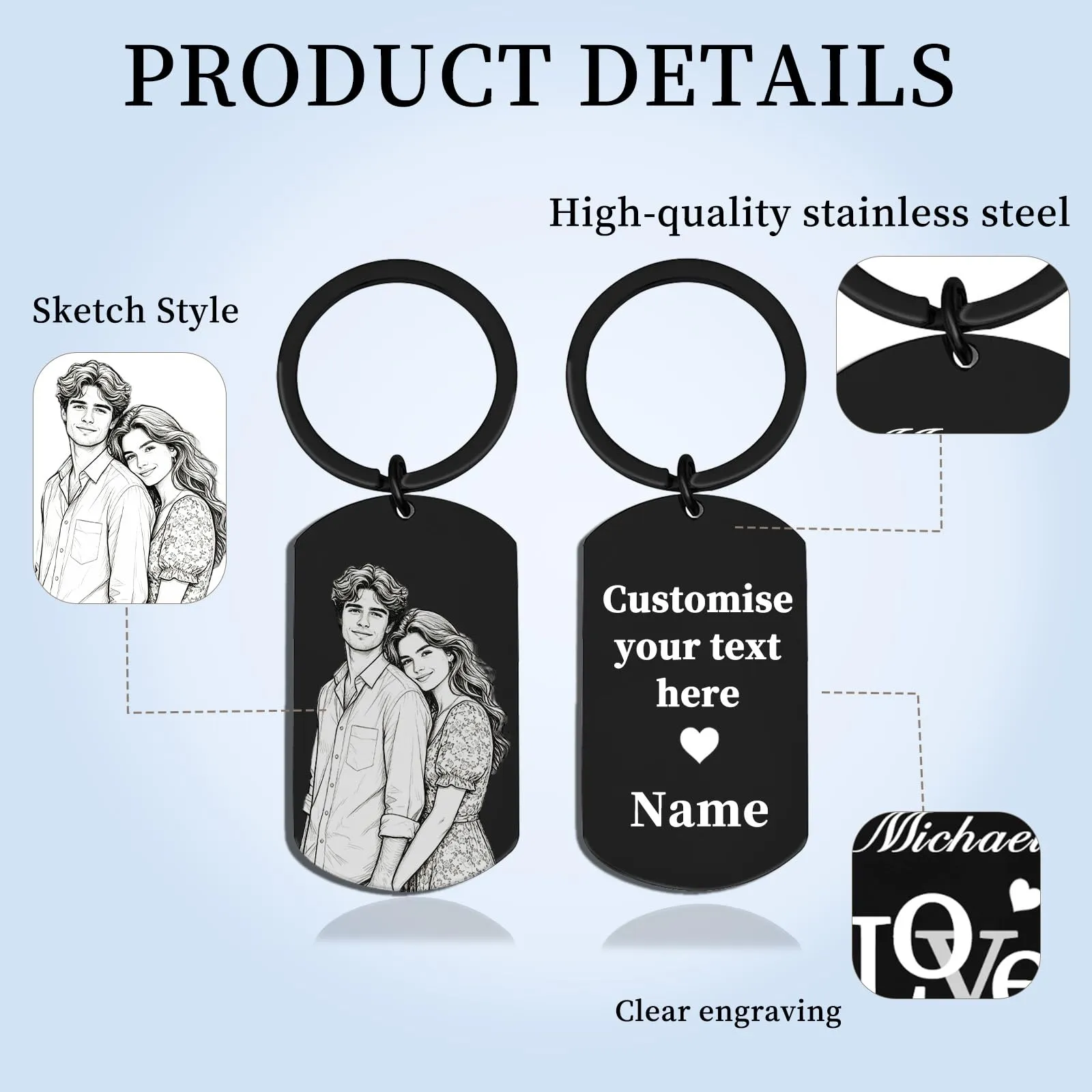 Umitive Portachiavi Foto Personalizzato con Testo Inciso, Stile-4 - immagine 3