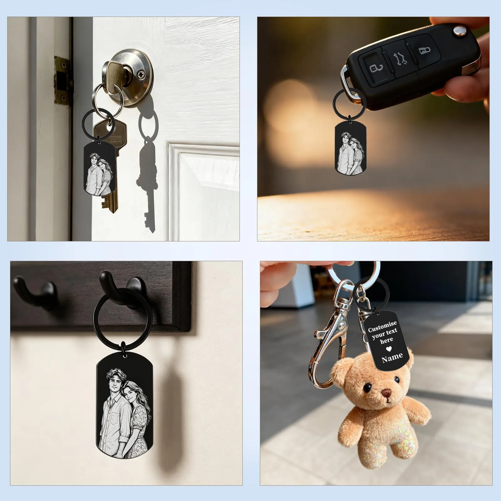 Umitive Portachiavi Foto Personalizzato con Testo Inciso, Stile-4 - immagine 5