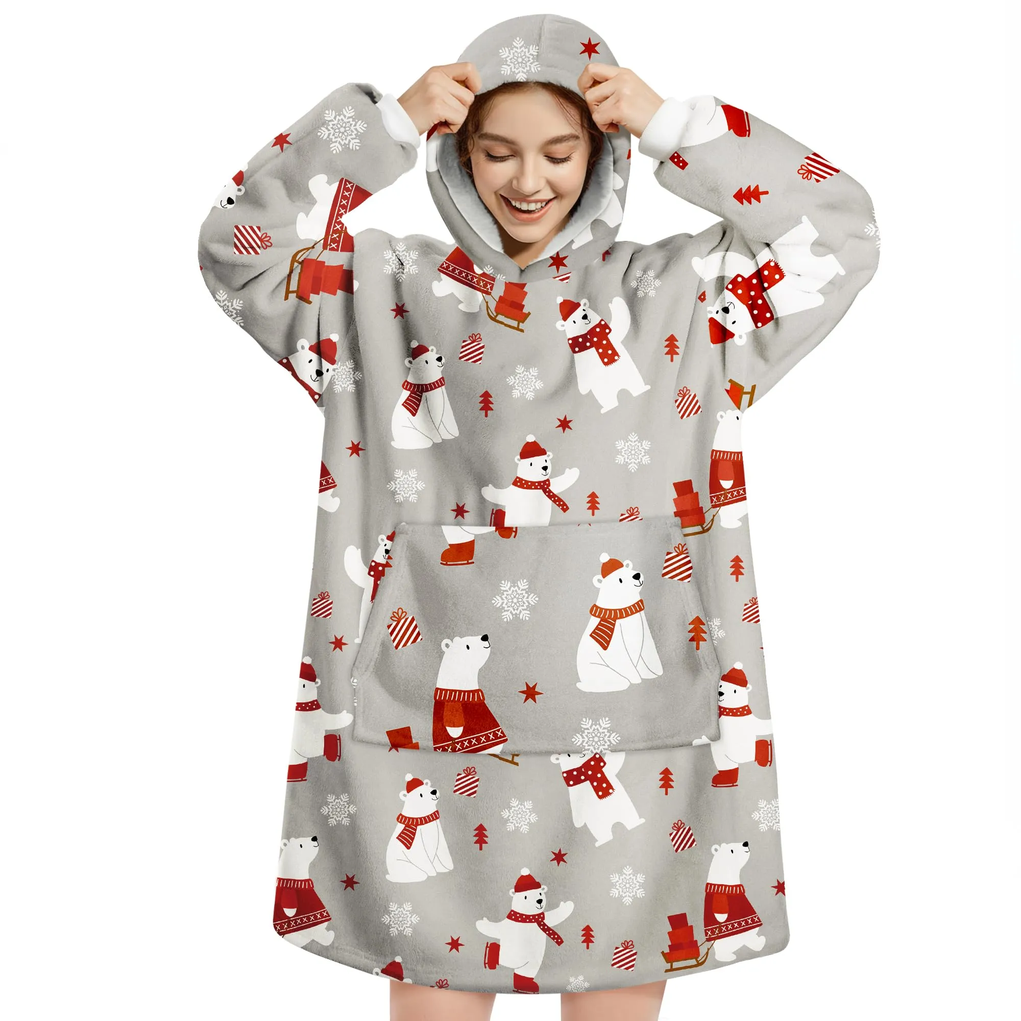 Queenshin Felpa Coperta con Cappuccio Oversize Orso Polare, Taglia Unica - immagine 1