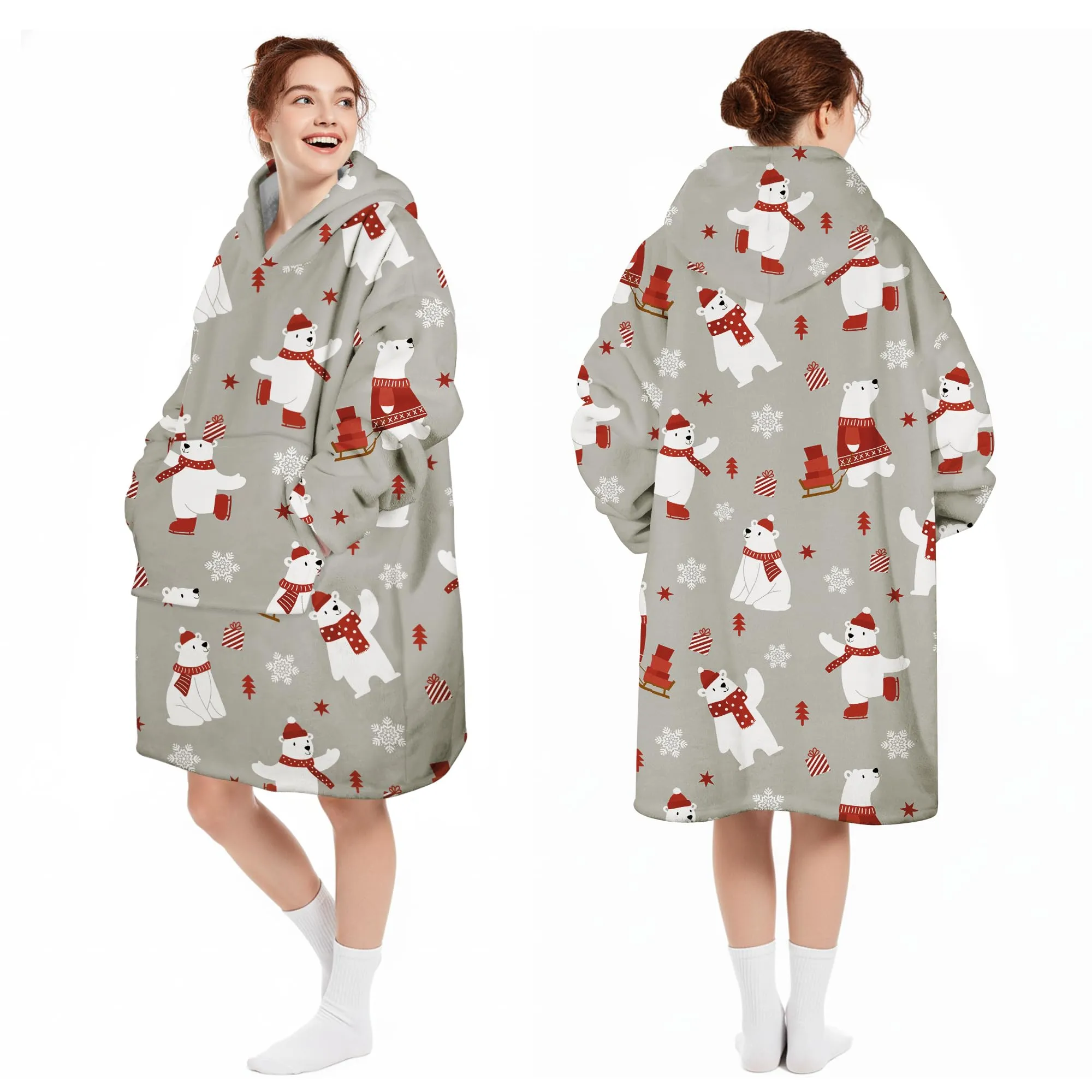 Queenshin Felpa Coperta con Cappuccio Oversize Orso Polare, Taglia Unica - immagine 5