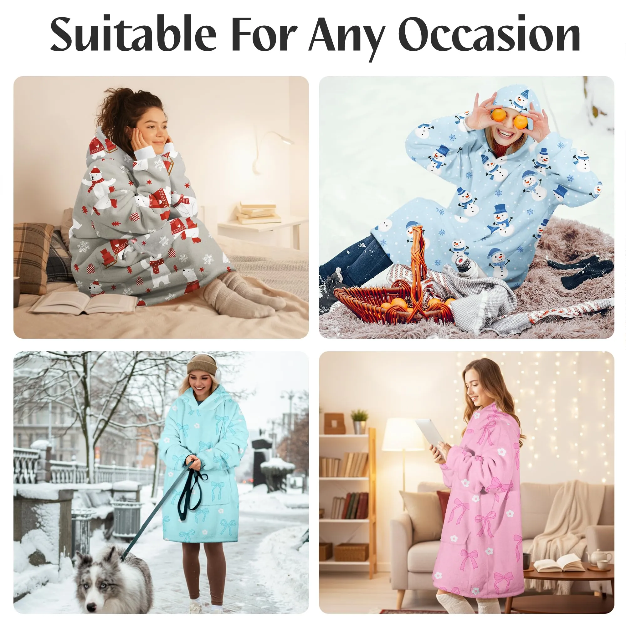 Queenshin Felpa Coperta con Cappuccio Oversize Orso Polare, Taglia Unica - immagine 7