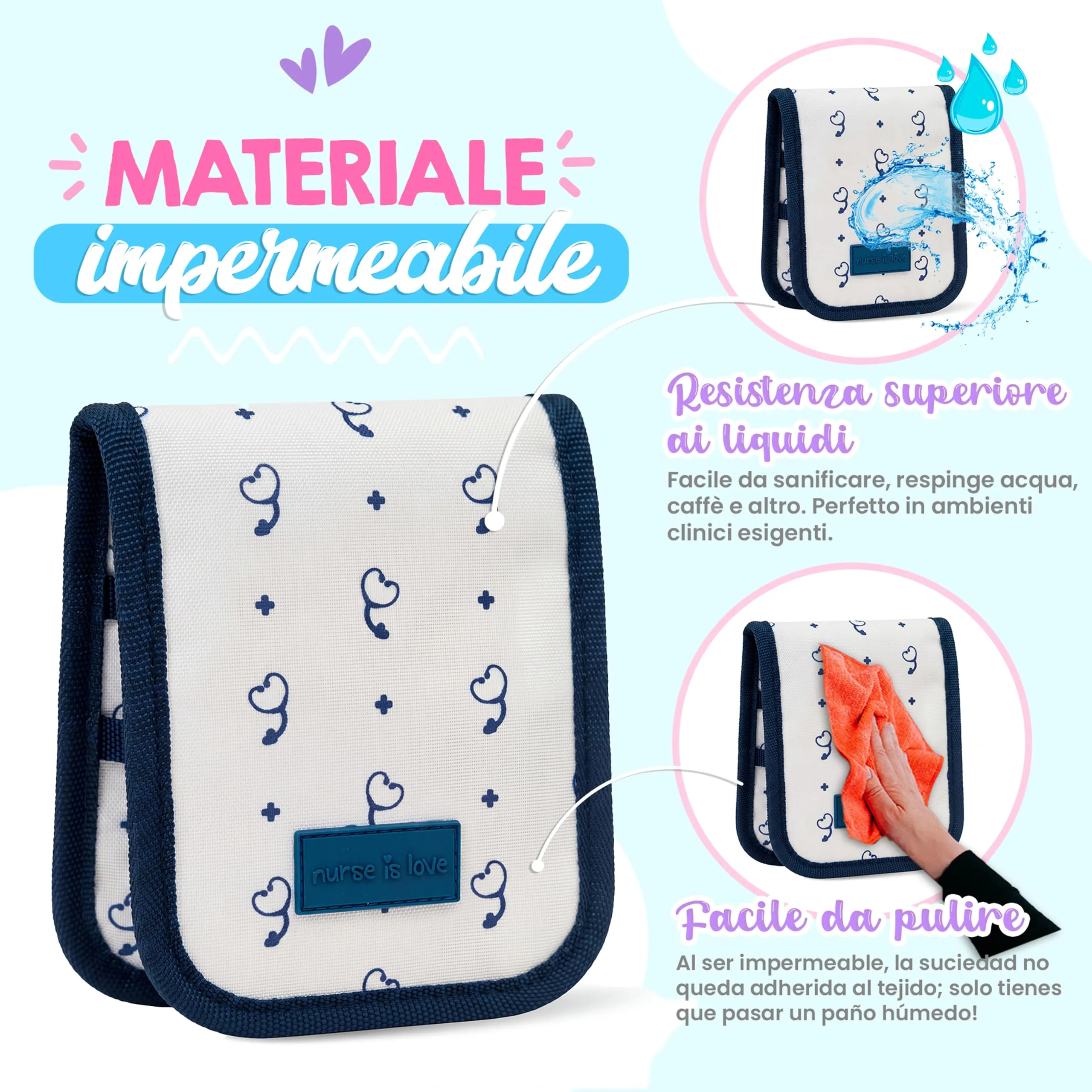 Nurse is Love Organizer da taschino magnetico per divisa sanitaria, Beige Stetoscopi - immagine 5