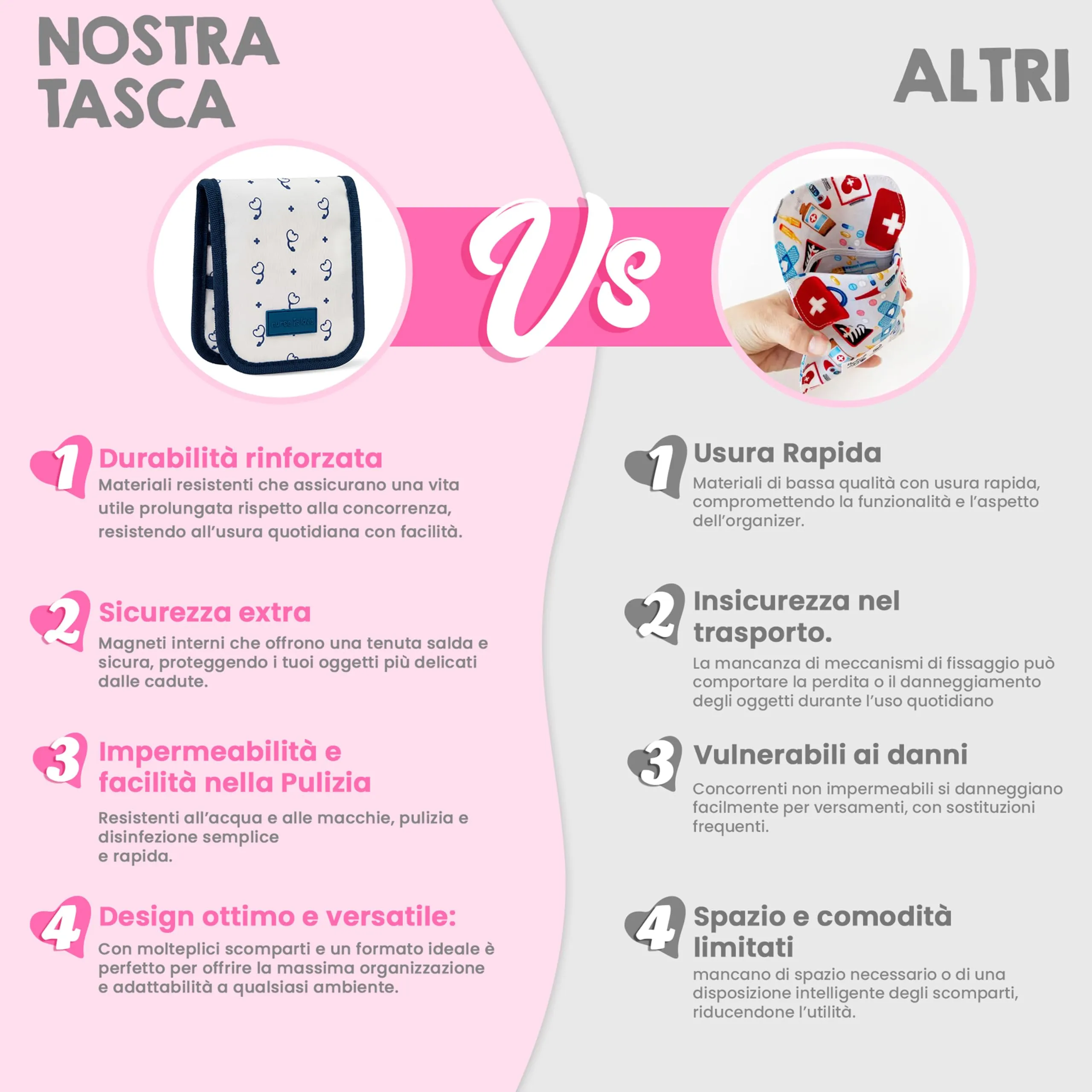 Nurse is Love Organizer da taschino magnetico per divisa sanitaria, Beige Stetoscopi - immagine 6