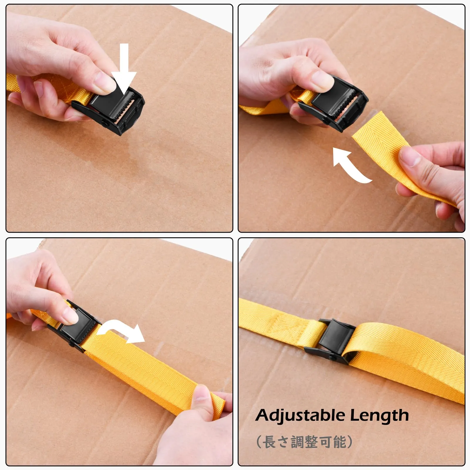TRIWONDER Cinghia di tensione, 25 mm, portata 200 kg, regolabile, antiruggine, giallo, 4 pezzi, 3 m - immagine 4