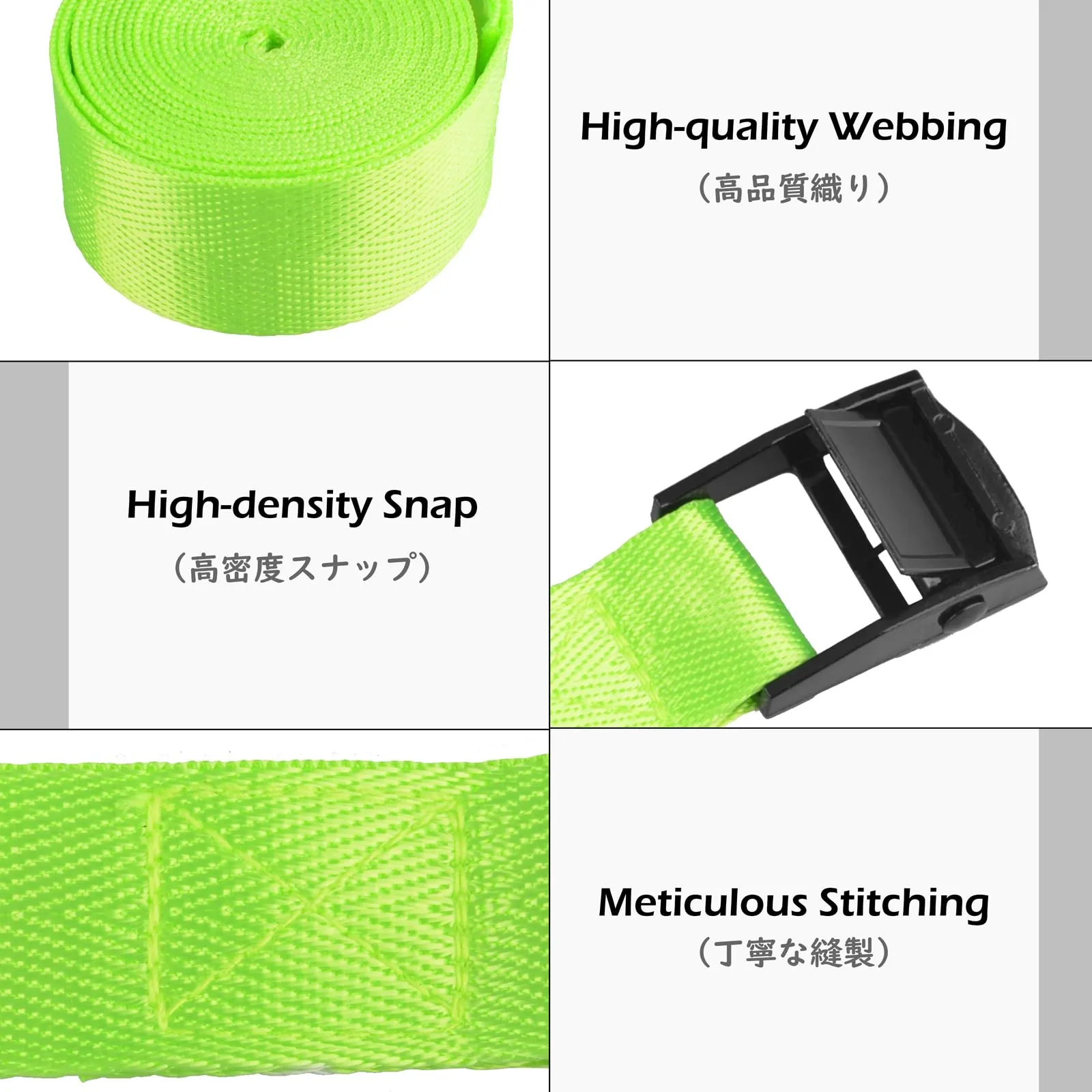 TRIWONDER Fascette di fissaggio per carichi in nylon con fibbia a scatto, Verde chiaro, 5m, Confezione da 4 - immagine 3