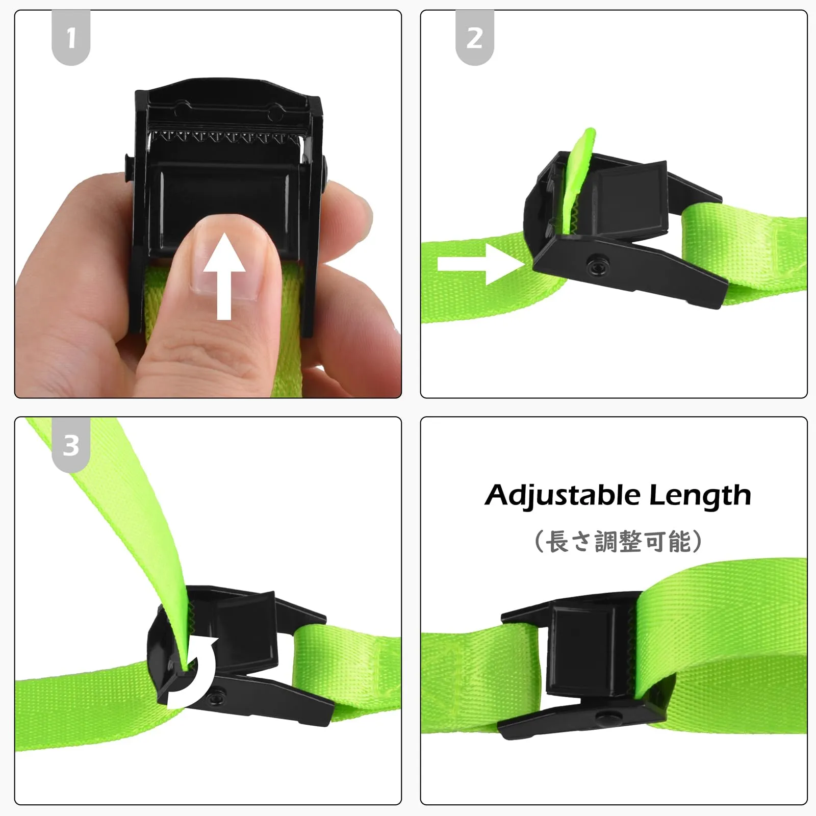 TRIWONDER Fascette di fissaggio per carichi in nylon con fibbia a scatto, Verde chiaro, 5m, Confezione da 4 - immagine 4