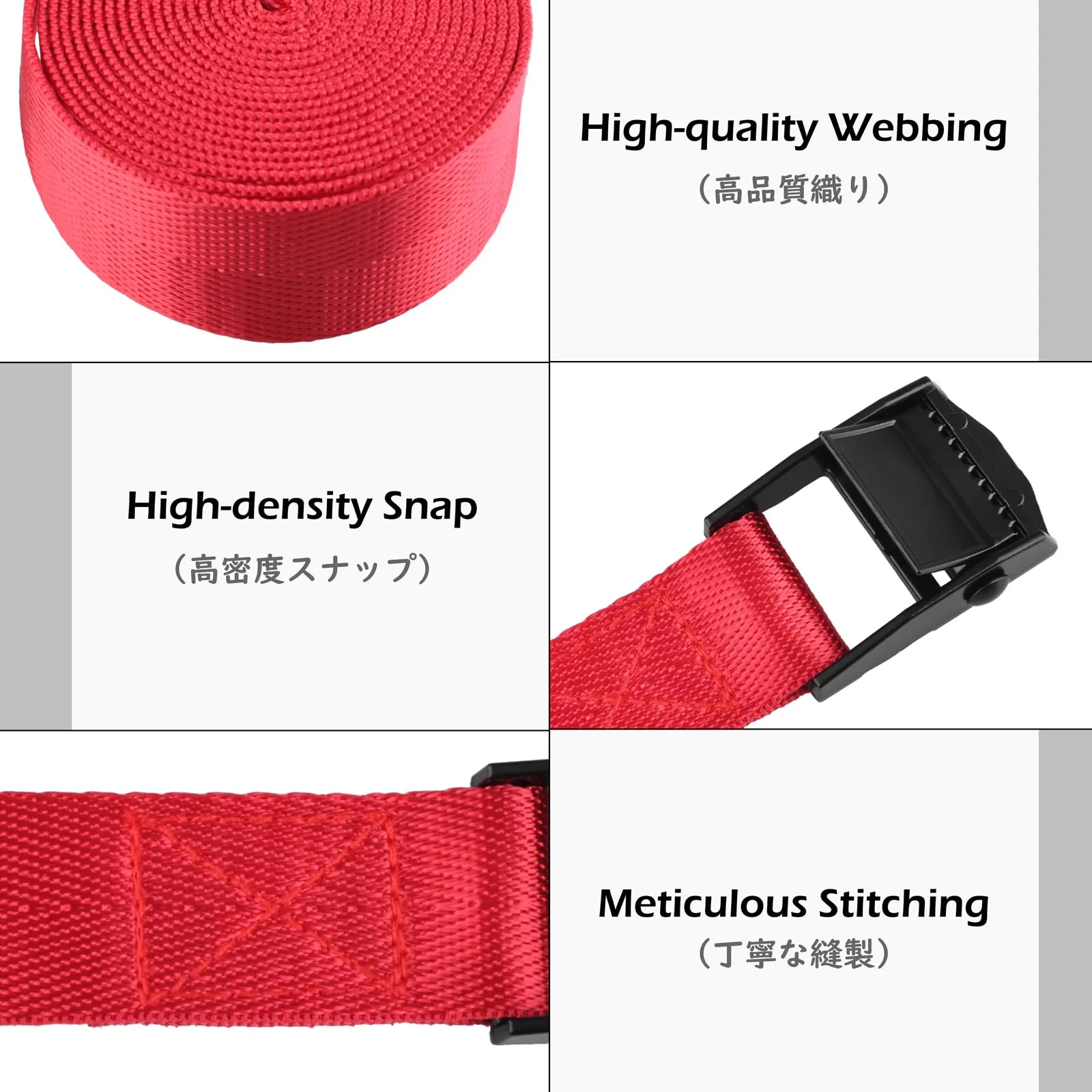 TRIWONDER Fascette di fissaggio in nylon con fibbie a cam, 5m x 2,5cm, Rosso, 4 pezzi - immagine 3