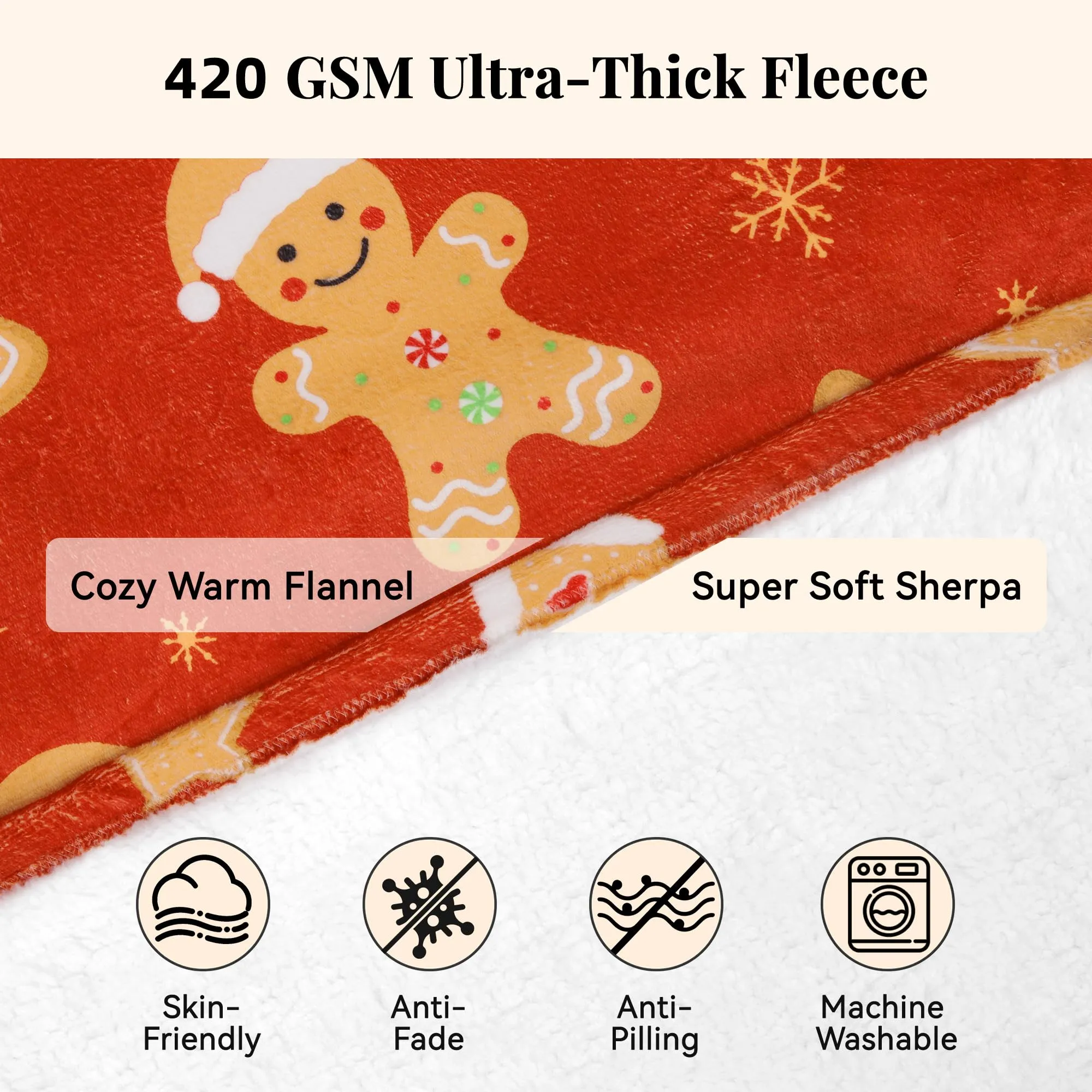 Queenshin Felpa Coperta con Cappuccio Oversize Omino di Pan di Zenzero Rosso Natale Taglia Unica - immagine 3