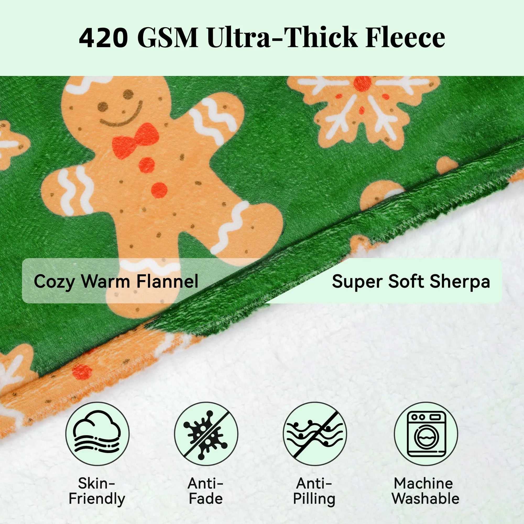 Queenshin Felpa Coperta con Cappuccio Oversize Verde Natale Omino di Pan di Zenzero, Taglia Unica - immagine 3