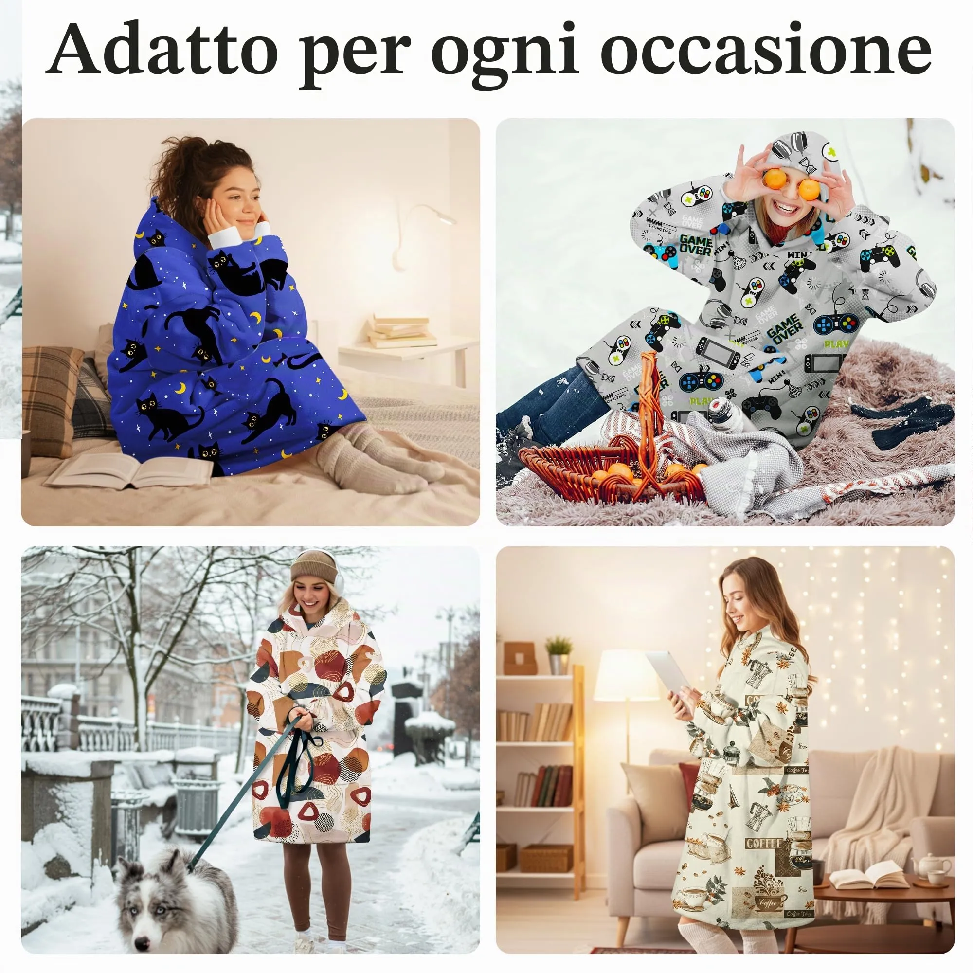 Queenshin Felpa Coperta con Cappuccio e Maniche Oversize Gatto Nero, Taglia Unica - immagine 7