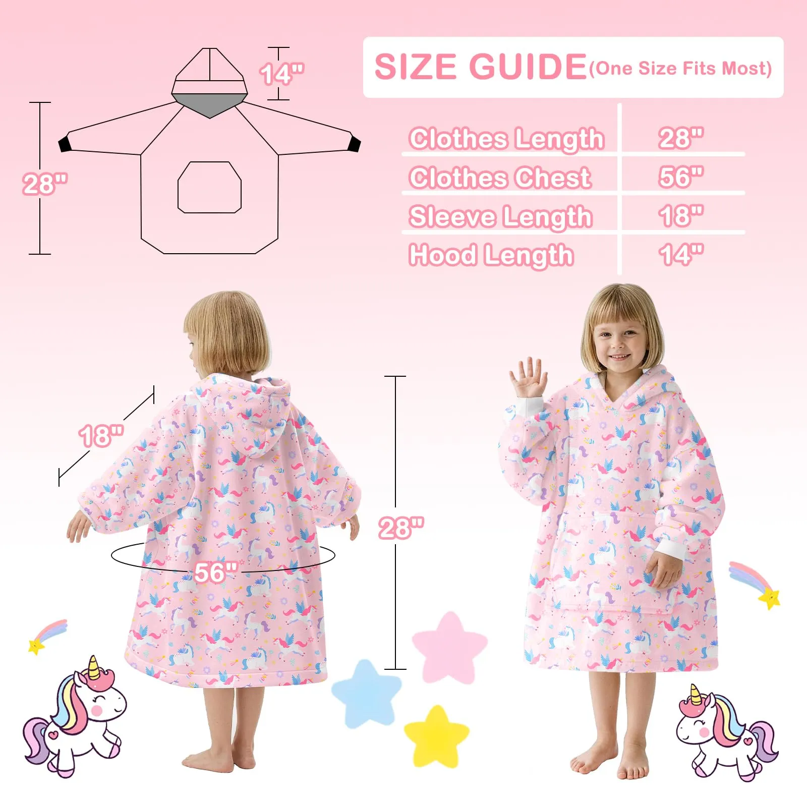 Queenshin Felpa Coperta con Cappuccio Unicorno Rosa Oversize per Bambini - immagine 2