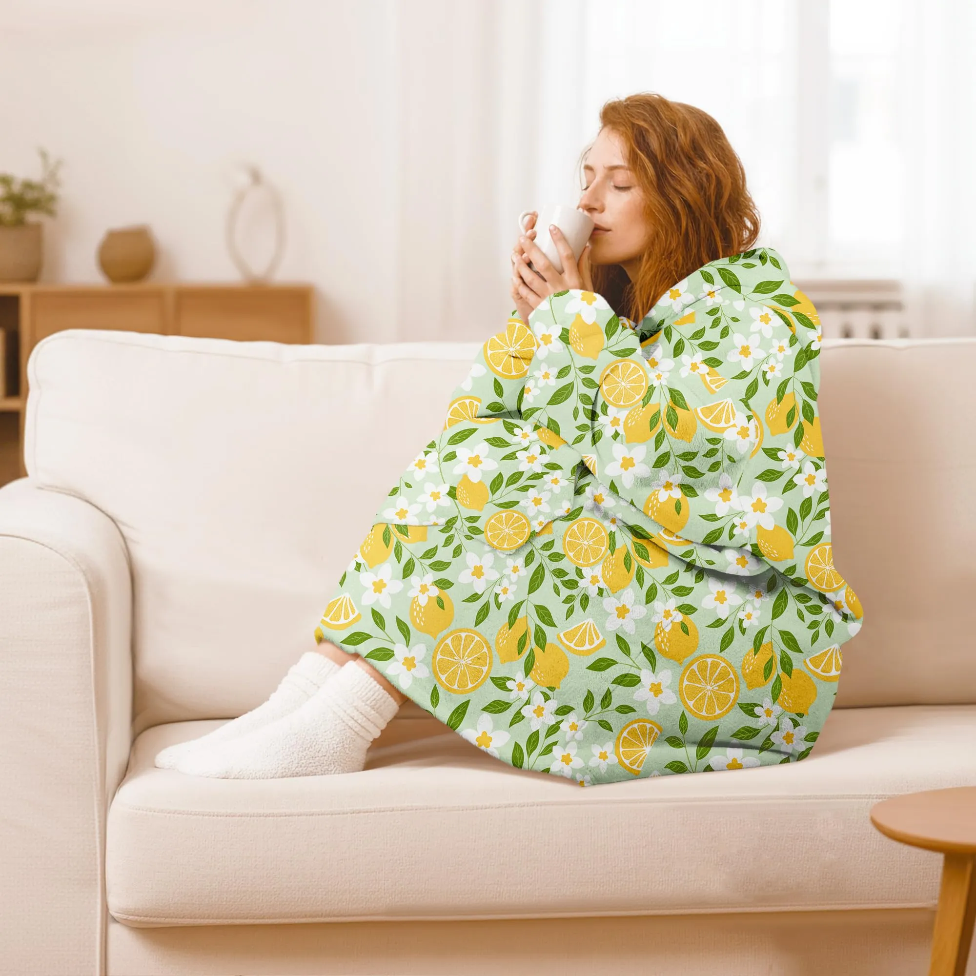 Queenshin Felpa Coperta con Cappuccio e Maniche Donna Oversize Stampa Frutta e Foglie - immagine 2