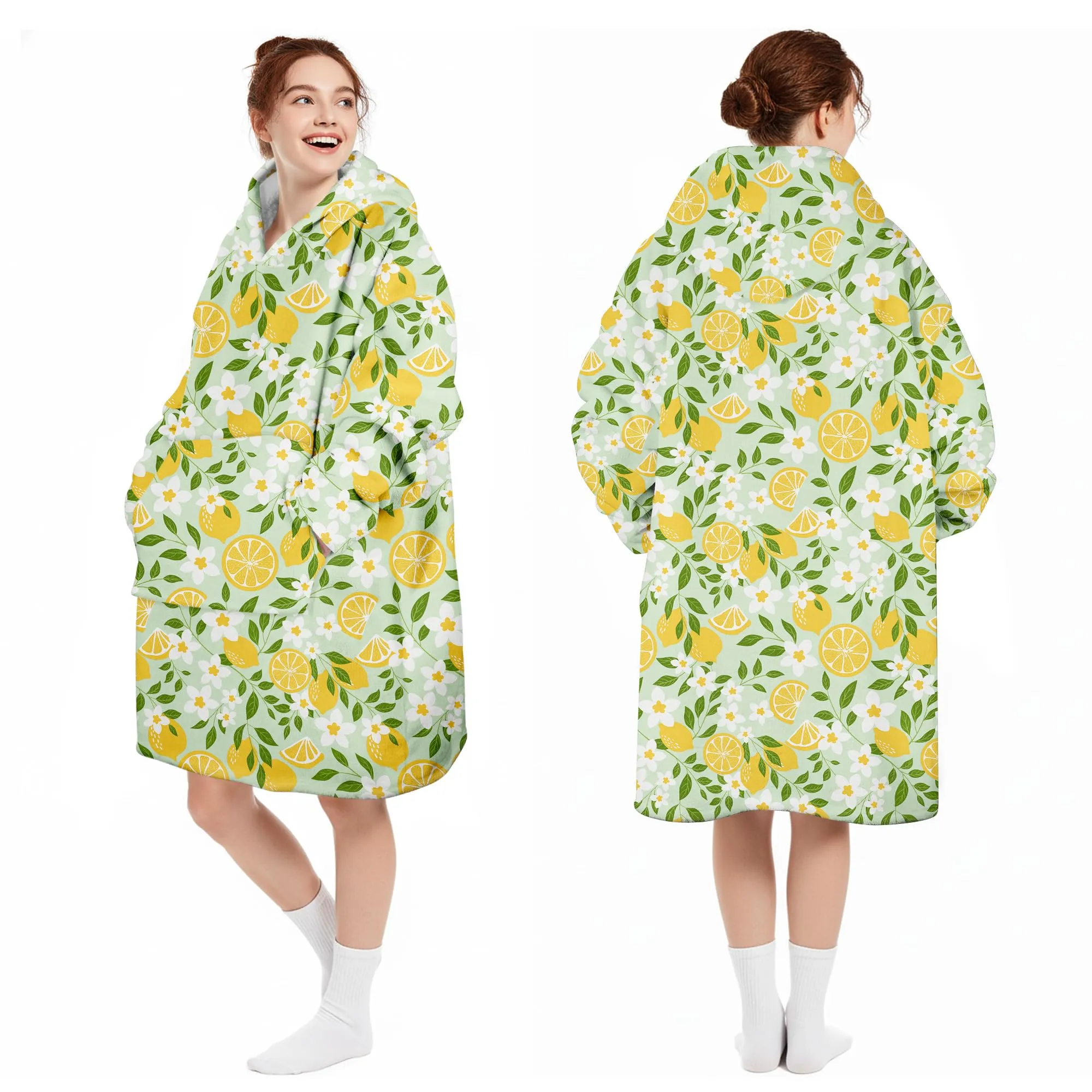 Queenshin Felpa Coperta con Cappuccio e Maniche Donna Oversize Stampa Frutta e Foglie - immagine 5