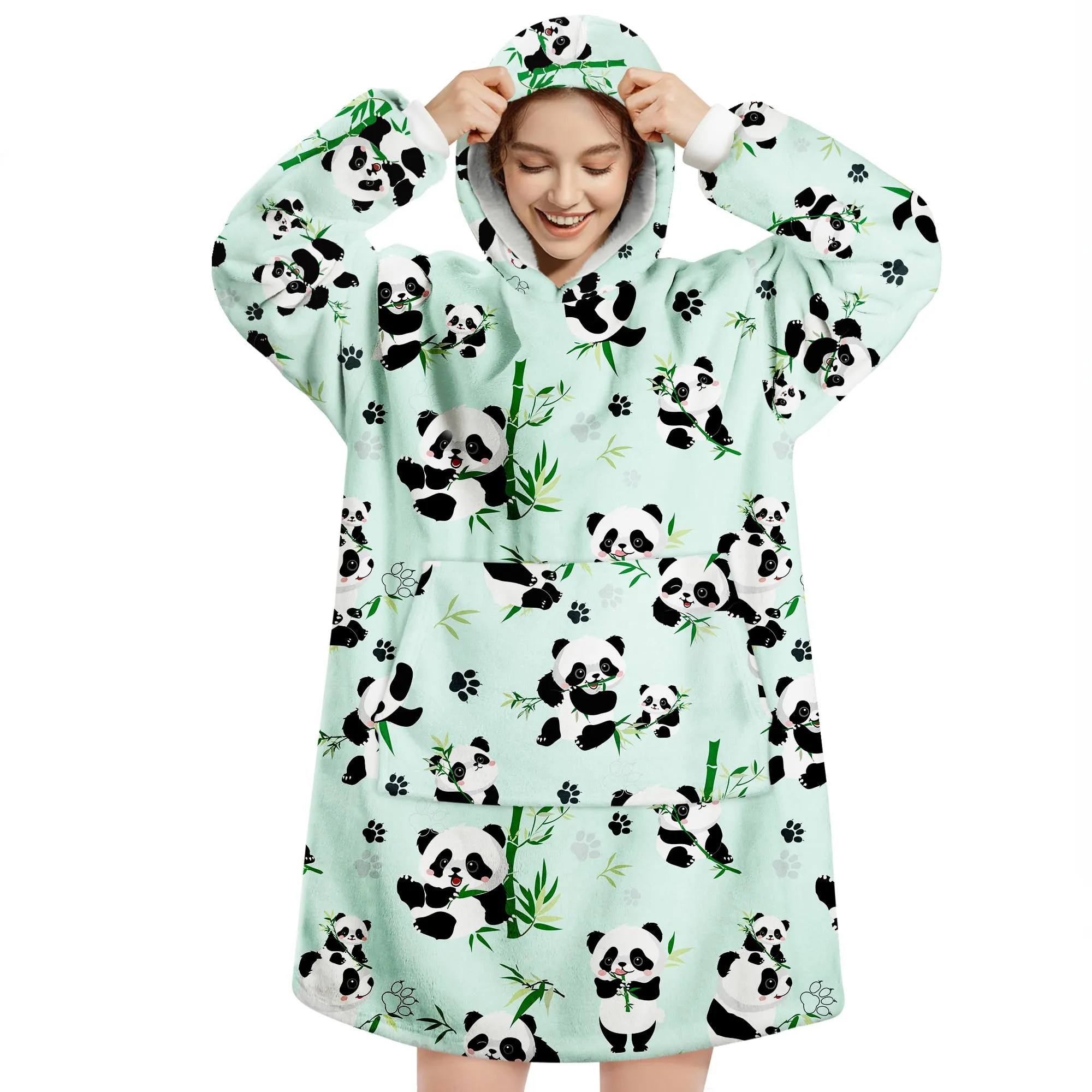 Queenshin Felpa Coperta con Cappuccio e Maniche Panda Oversize Hoodie - immagine 1