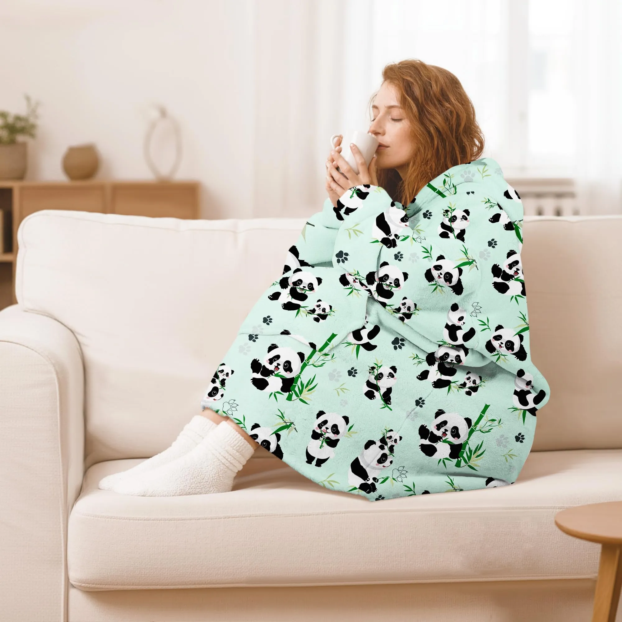 Queenshin Felpa Coperta con Cappuccio e Maniche Panda Oversize Hoodie - immagine 2