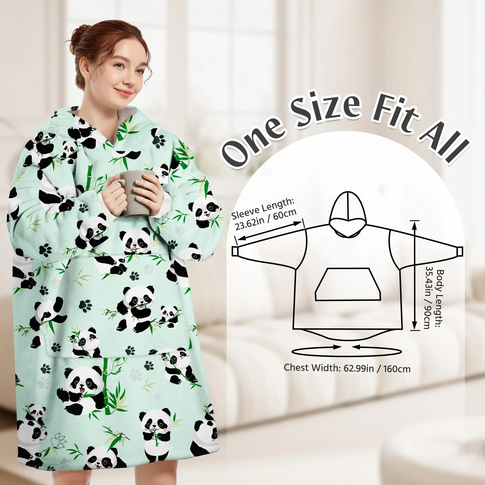 Queenshin Felpa Coperta con Cappuccio e Maniche Panda Oversize Hoodie - immagine 3