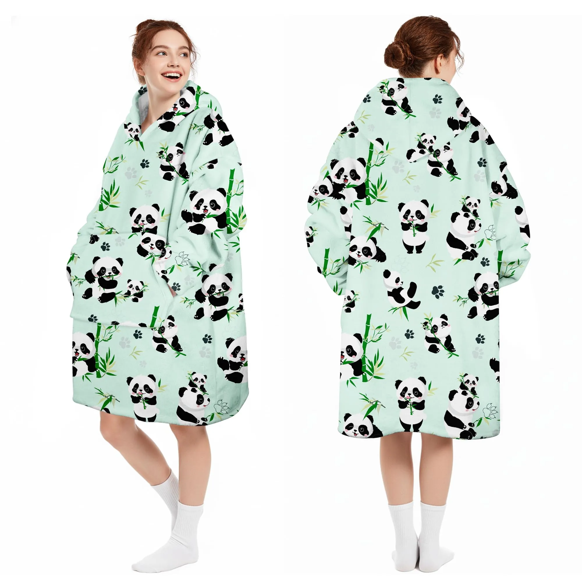 Queenshin Felpa Coperta con Cappuccio e Maniche Panda Oversize Hoodie - immagine 5