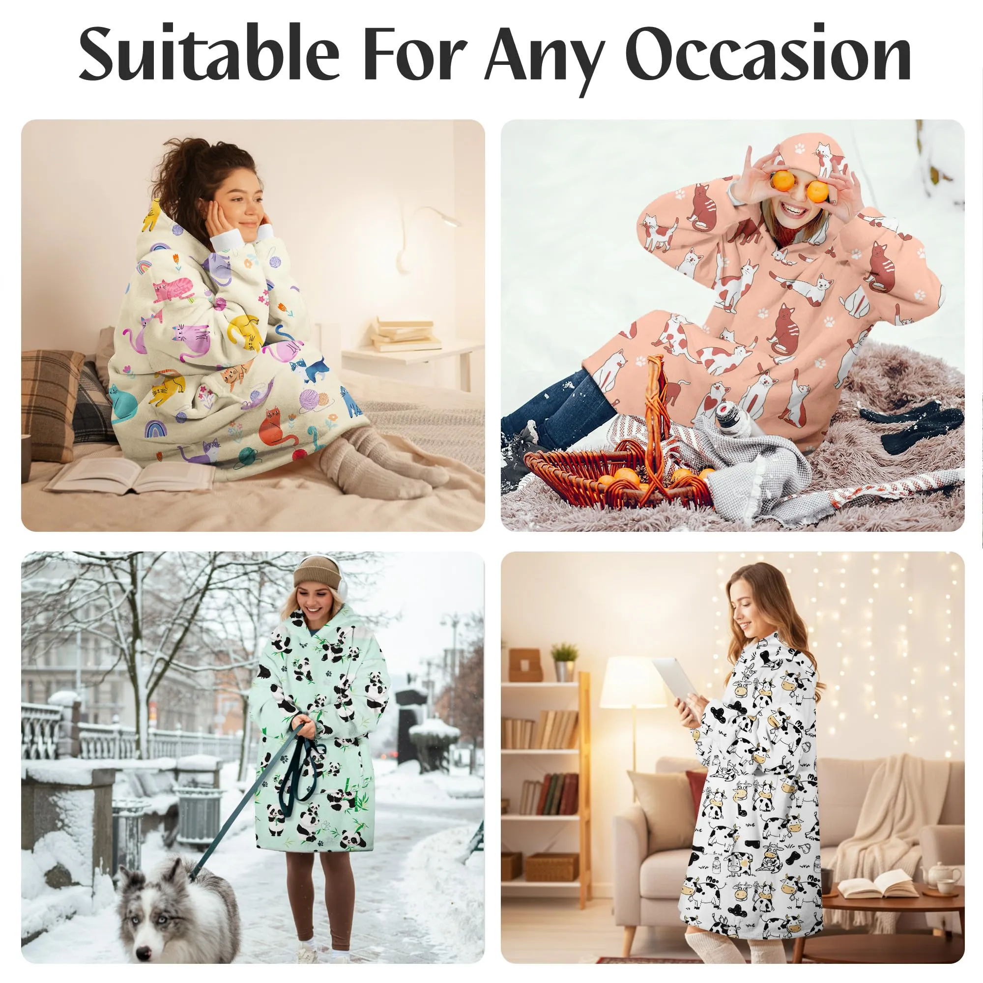 Queenshin Felpa Coperta con Cappuccio e Maniche Panda Oversize Hoodie - immagine 6