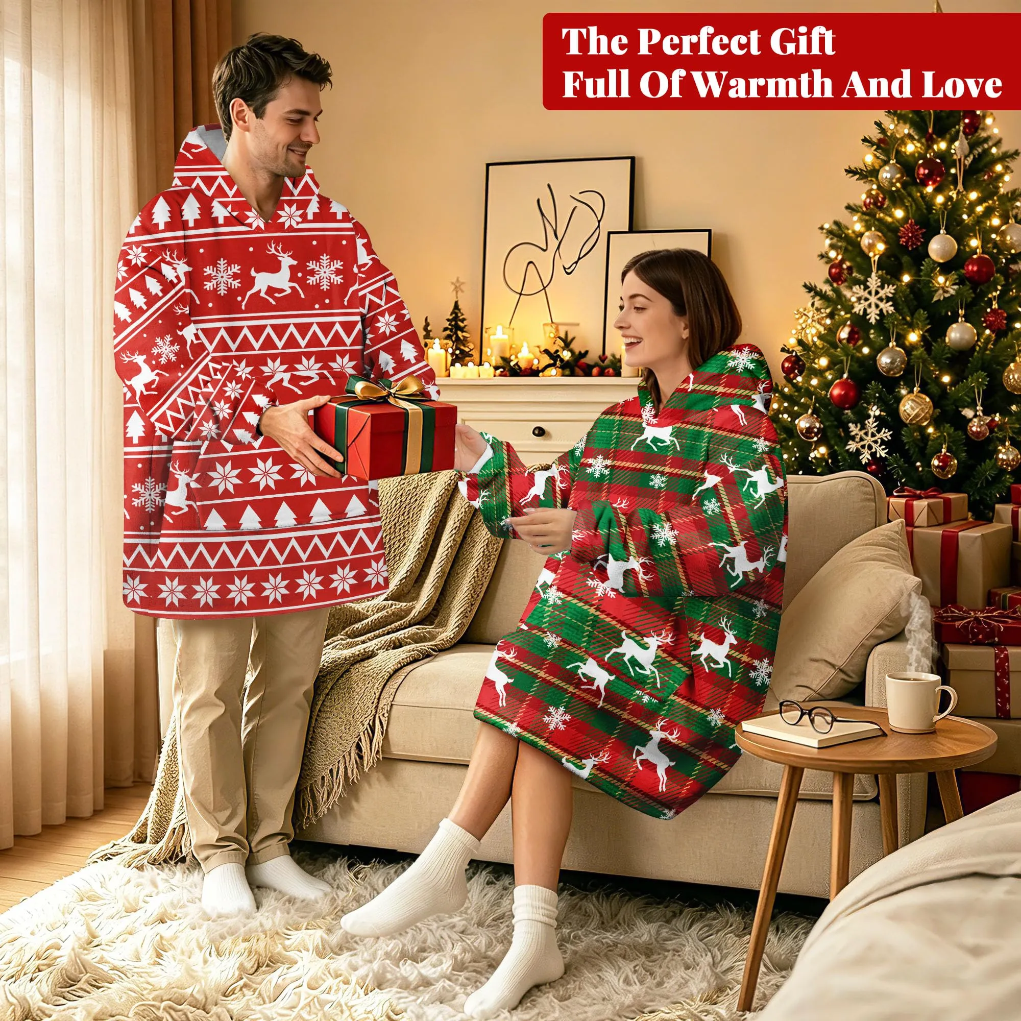 Queenshin Felpa Coperta con Cappuccio Oversize Renna Natale - Taglia Unica - immagine 6