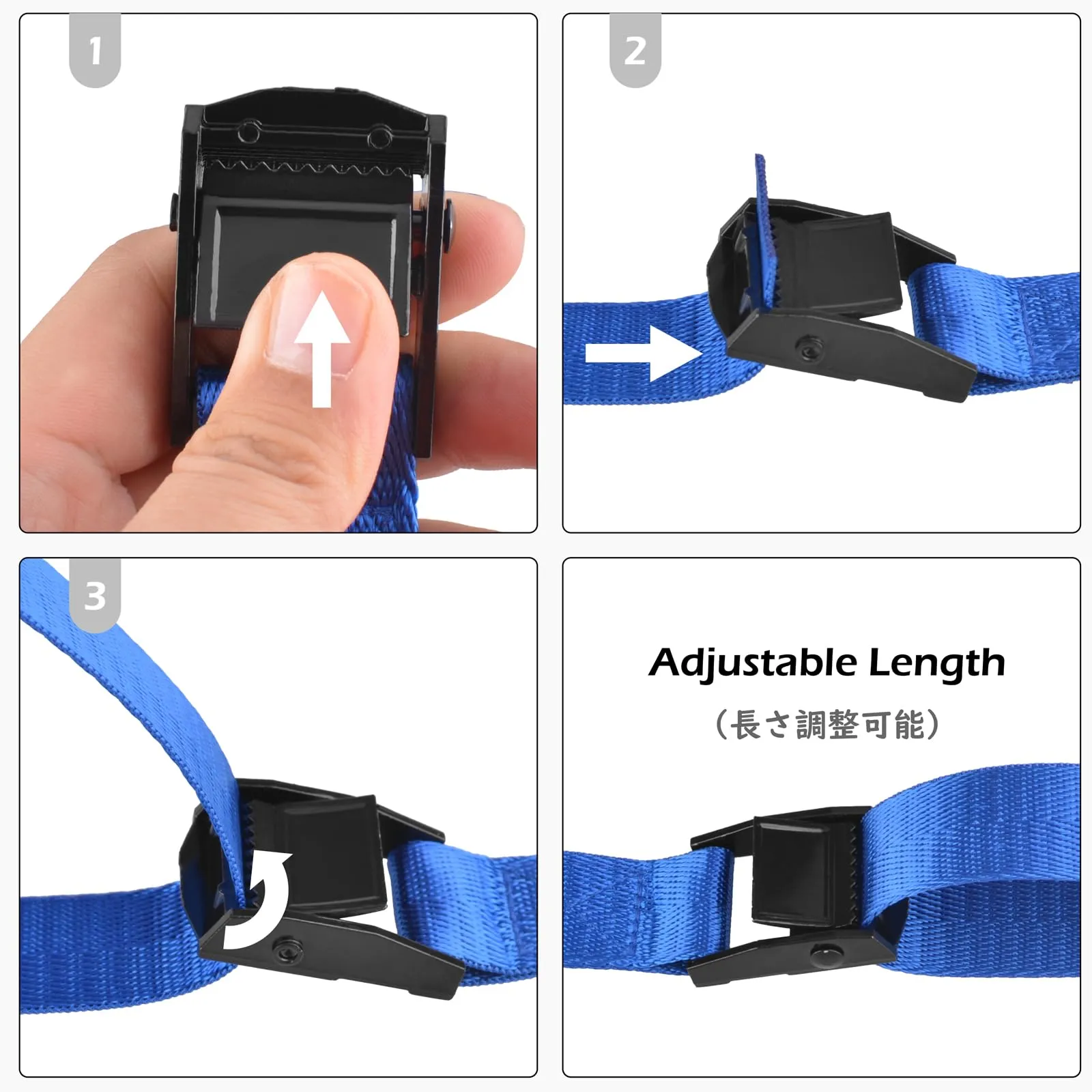 TRIWONDER Cinghie con fibbia a camma, 4 pezzi, 5 m x 25 mm, Blu - immagine 4