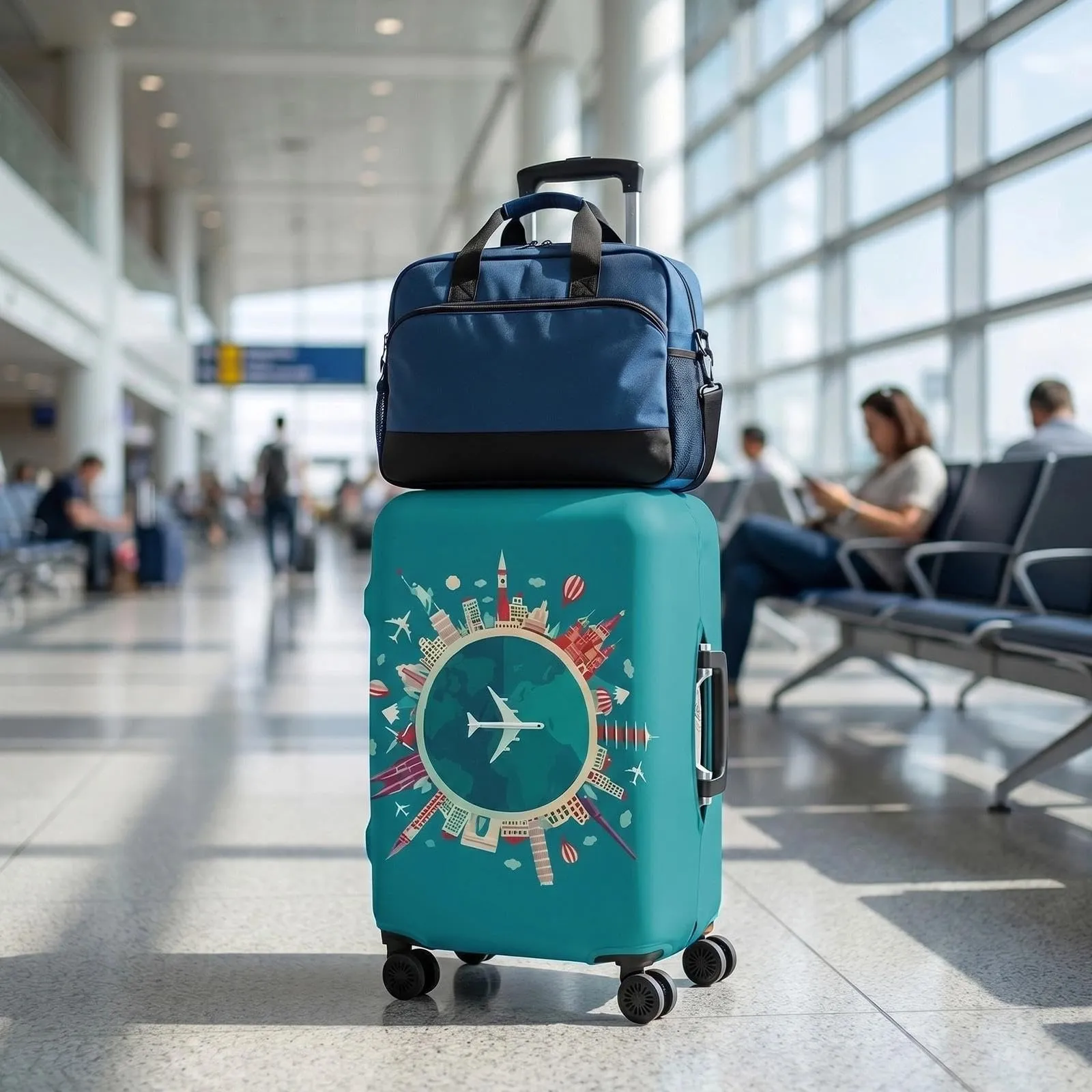 Dexpally Coprivaligia Elastica Riutilizzabile 25-28 Pollici, Motivo Aereo Verde - immagine 7