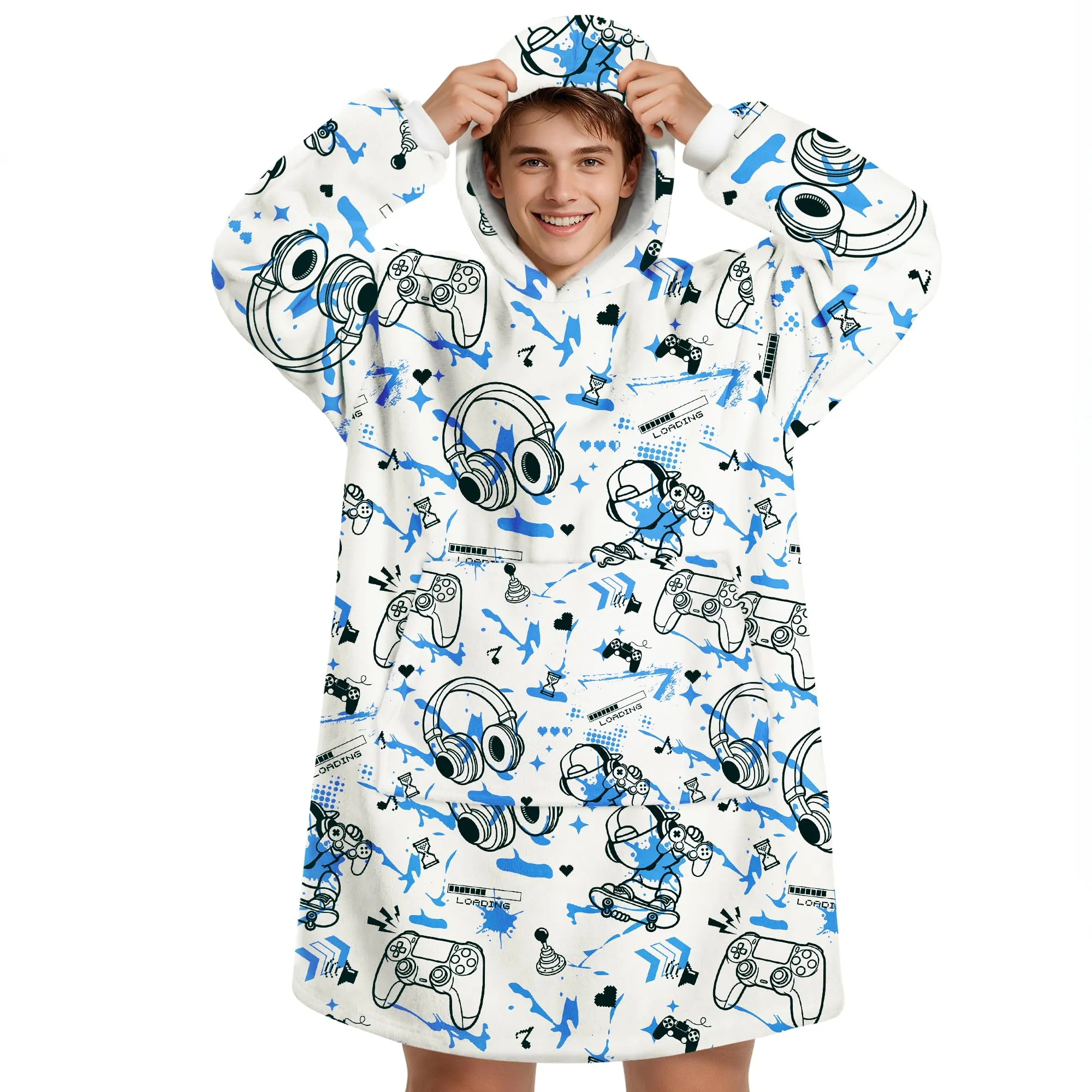 Queenshin Felpa Coperta con Cappuccio e Maniche Uomo Gioco Blu Oversize Hoodie - immagine 1