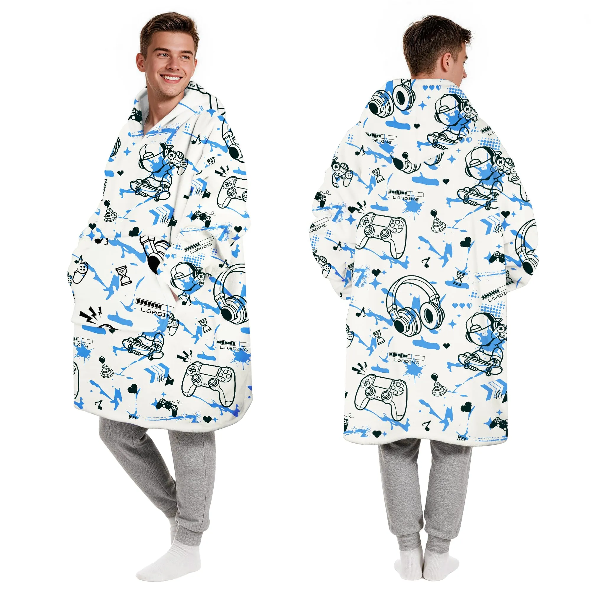 Queenshin Felpa Coperta con Cappuccio e Maniche Uomo Gioco Blu Oversize Hoodie - immagine 5