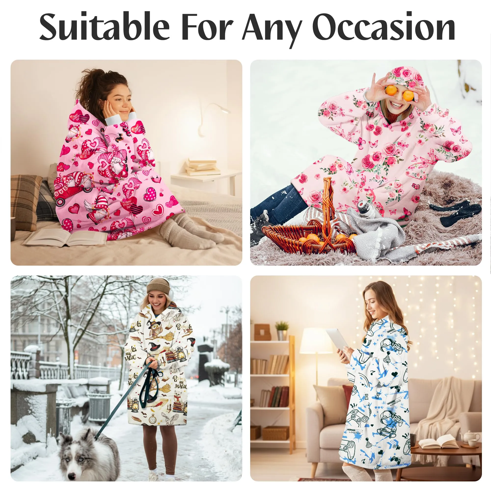 Queenshin Felpa Coperta con Cappuccio e Maniche Uomo Gioco Blu Oversize Hoodie - immagine 7