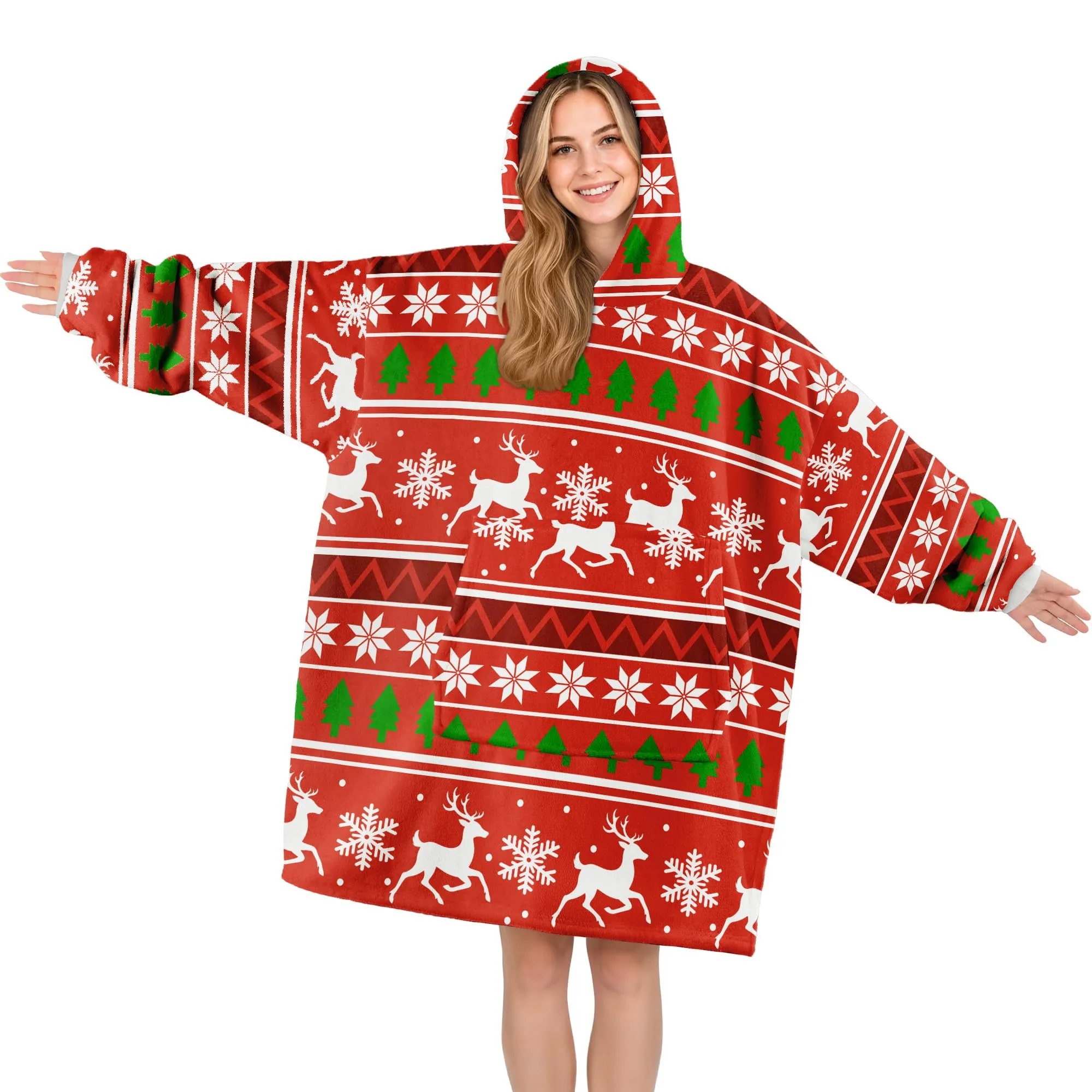 Queenshin Felpa Coperta con Cappuccio Oversize Renna Natale Unisex - immagine 1