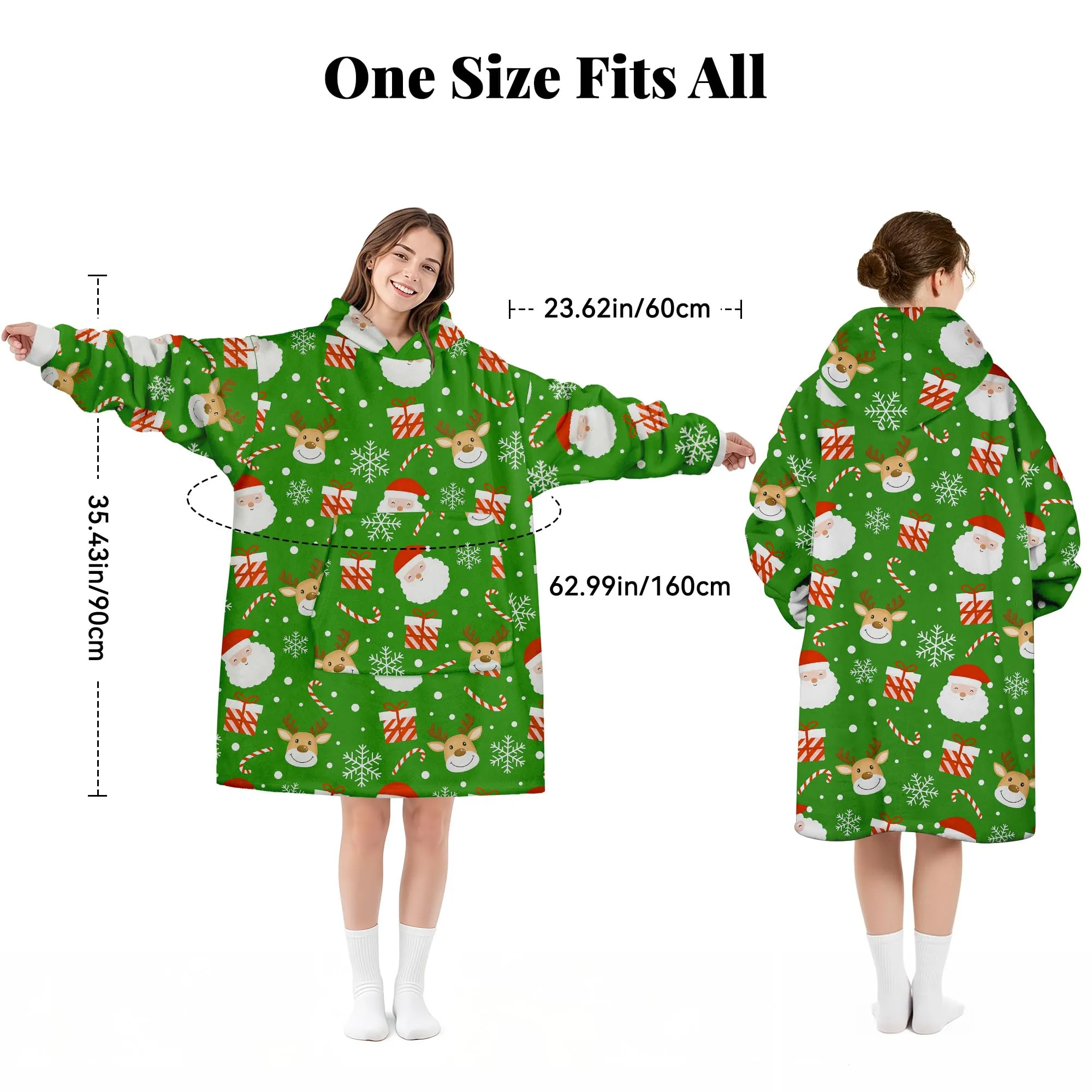 Queenshin Felpa Coperta con Cappuccio Oversize Babbo Natale per Donna e Uomo - immagine 4