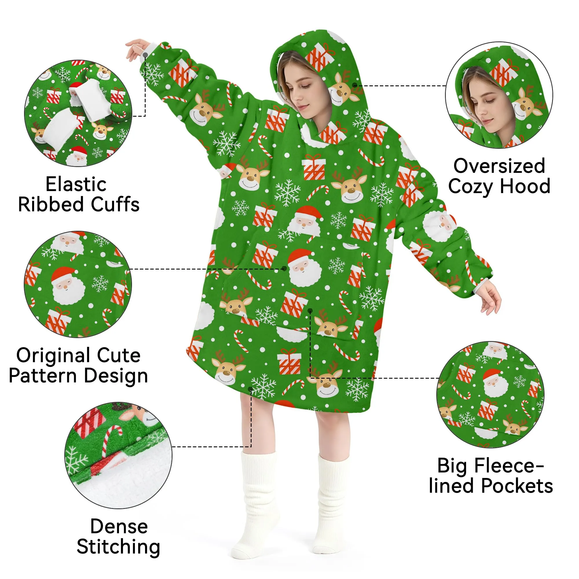 Queenshin Felpa Coperta con Cappuccio Oversize Babbo Natale per Donna e Uomo - immagine 5