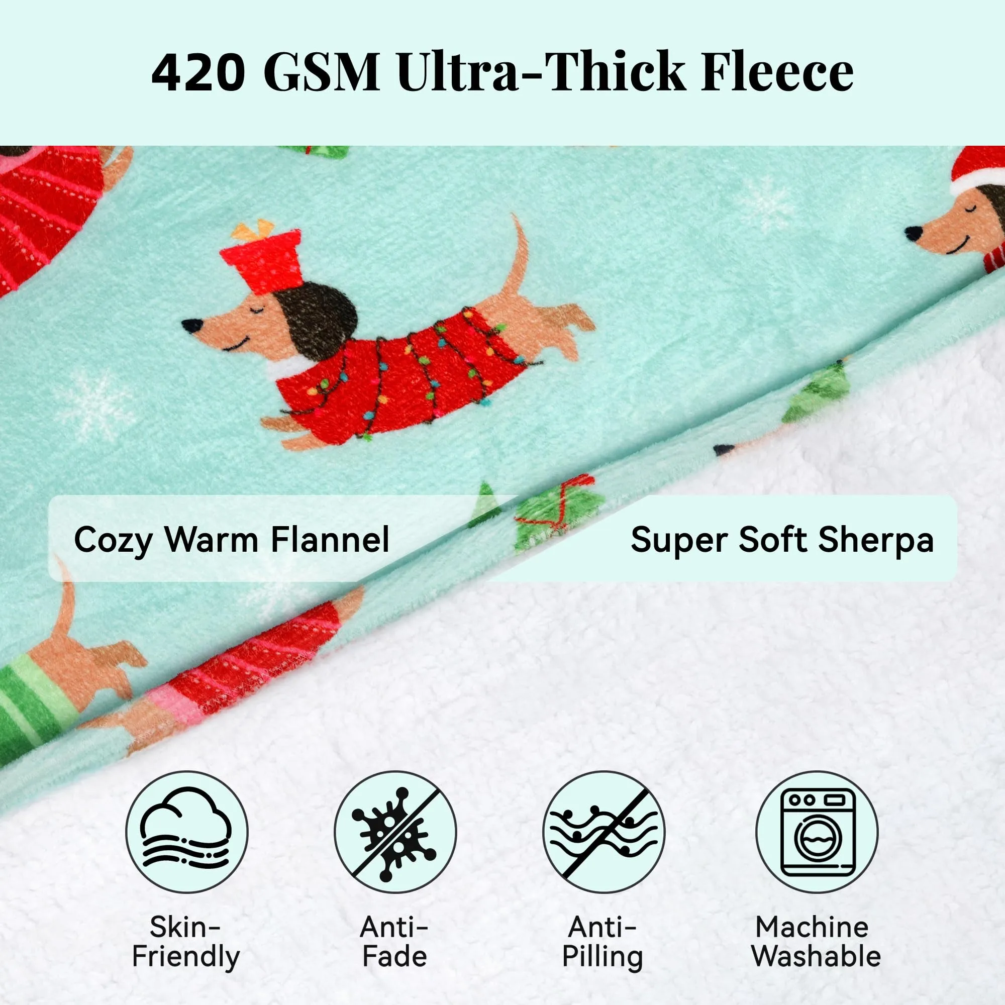 Queenshin Felpa Coperta con Cappuccio e Maniche Oversize Bassotto di Natale - immagine 3