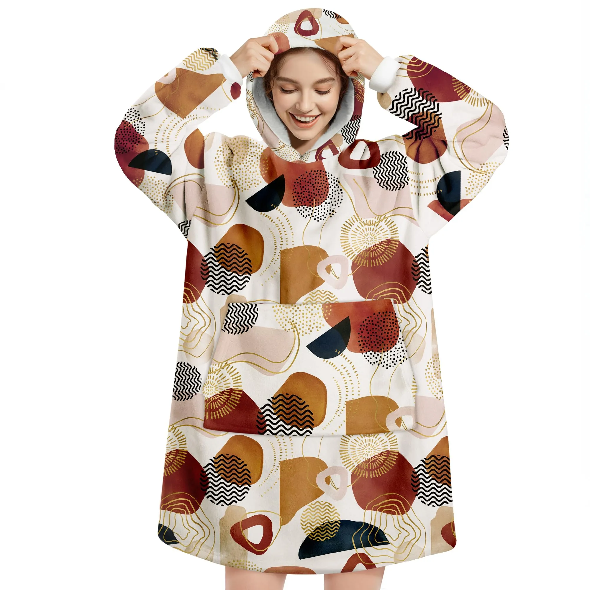 Queenshin Felpa Coperta con Cappuccio e Maniche Boho Oversize Hoodie - immagine 1
