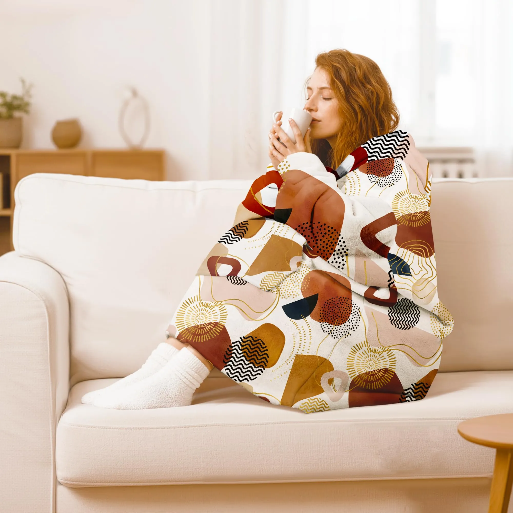 Queenshin Felpa Coperta con Cappuccio e Maniche Boho Oversize Hoodie - immagine 2