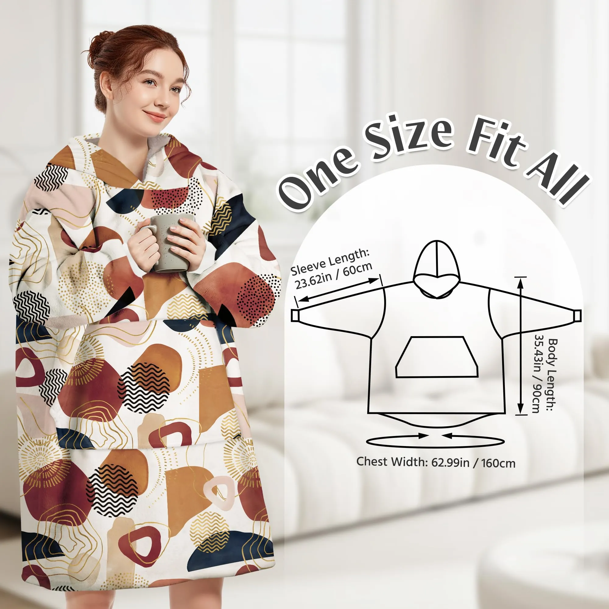Queenshin Felpa Coperta con Cappuccio e Maniche Boho Oversize Hoodie - immagine 3