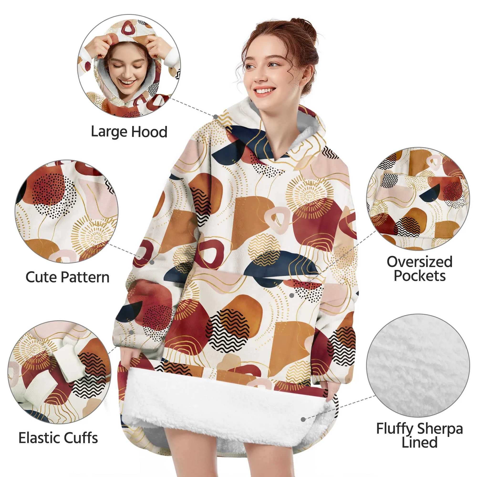 Queenshin Felpa Coperta con Cappuccio e Maniche Boho Oversize Hoodie - immagine 4