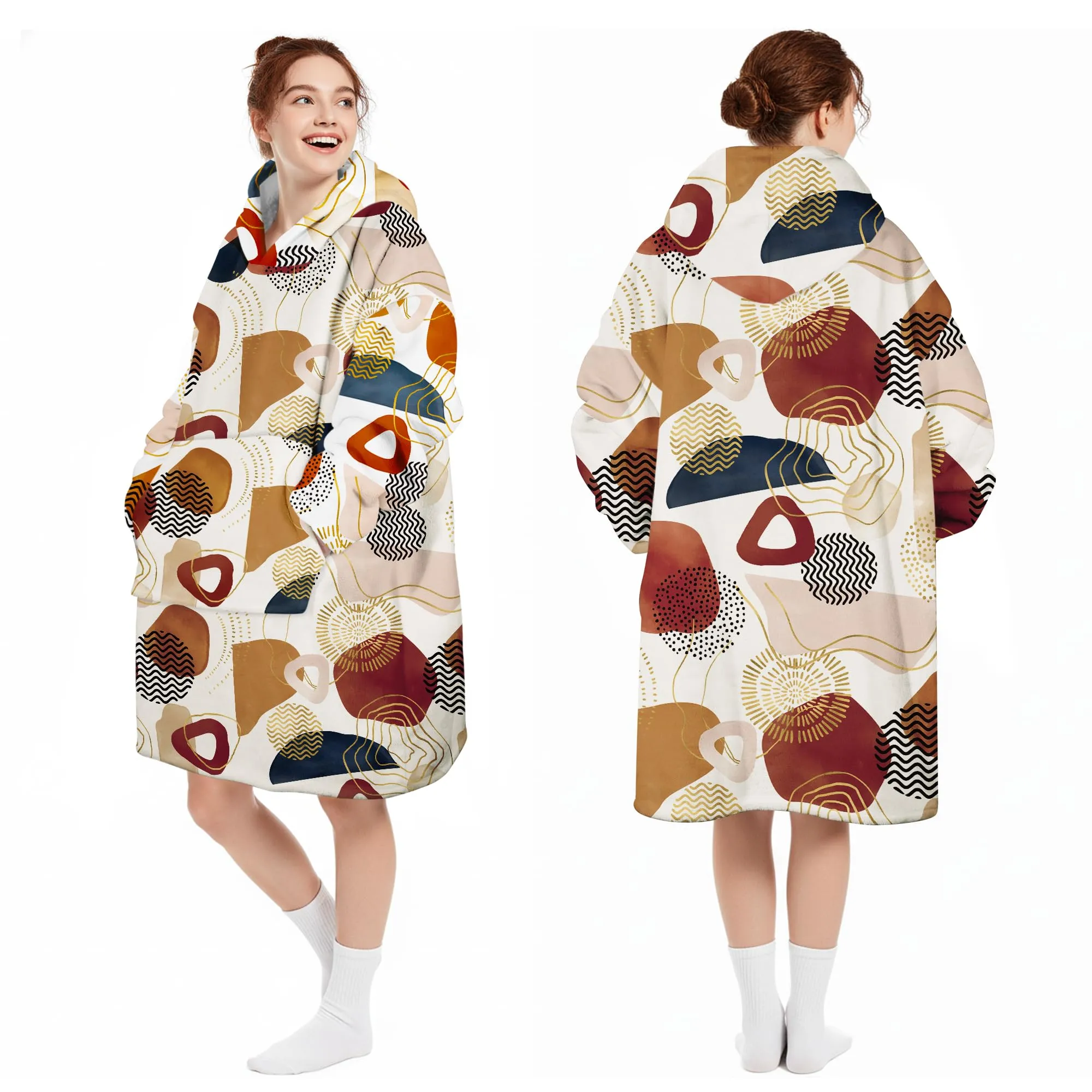 Queenshin Felpa Coperta con Cappuccio e Maniche Boho Oversize Hoodie - immagine 5