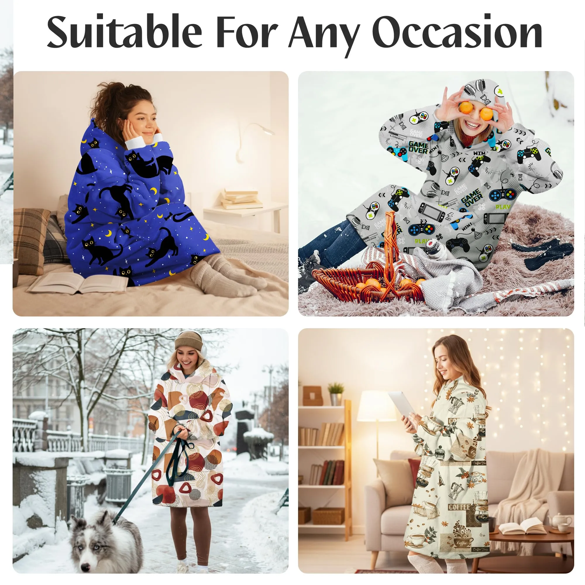 Queenshin Felpa Coperta con Cappuccio e Maniche Boho Oversize Hoodie - immagine 7