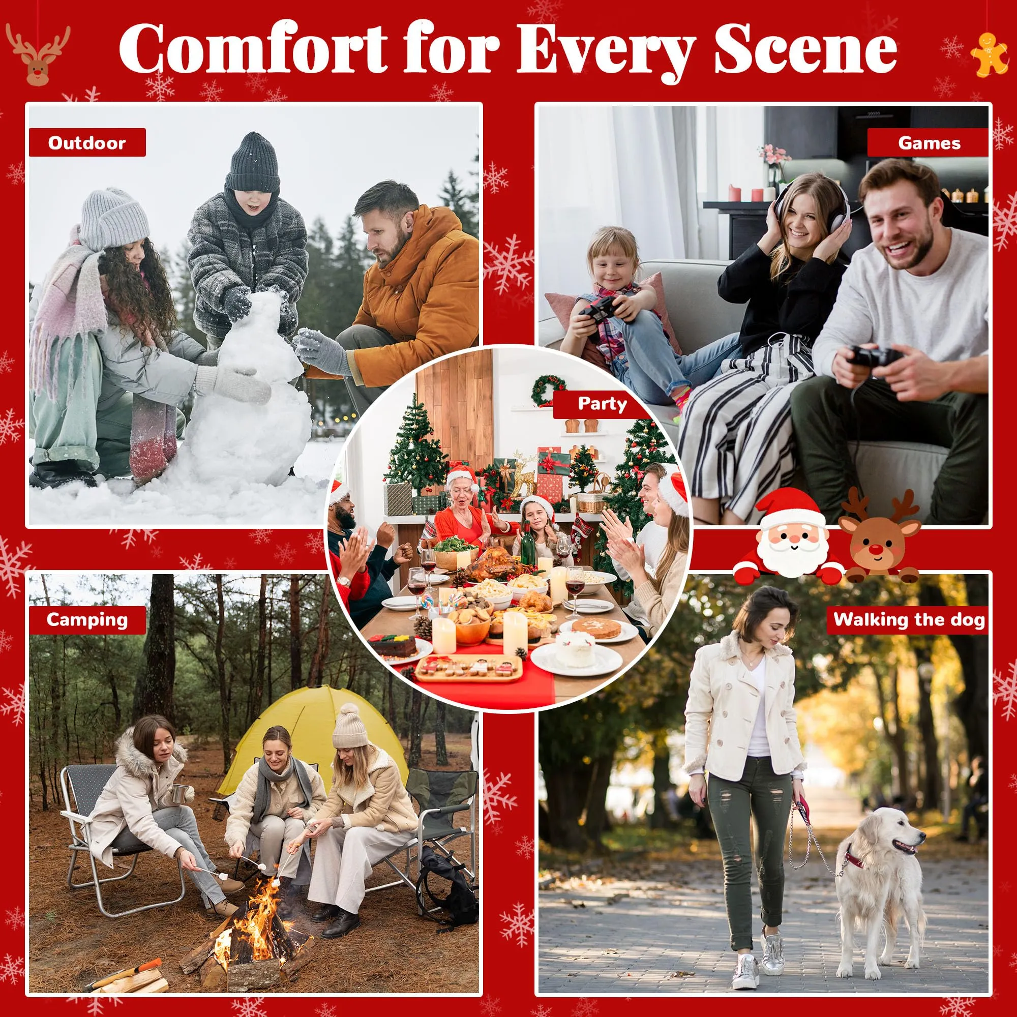 Queenshin Felpa Coperta con Cappuccio Oversize Natale - Foglie di Agrifoglio - Taglia Unica - immagine 7