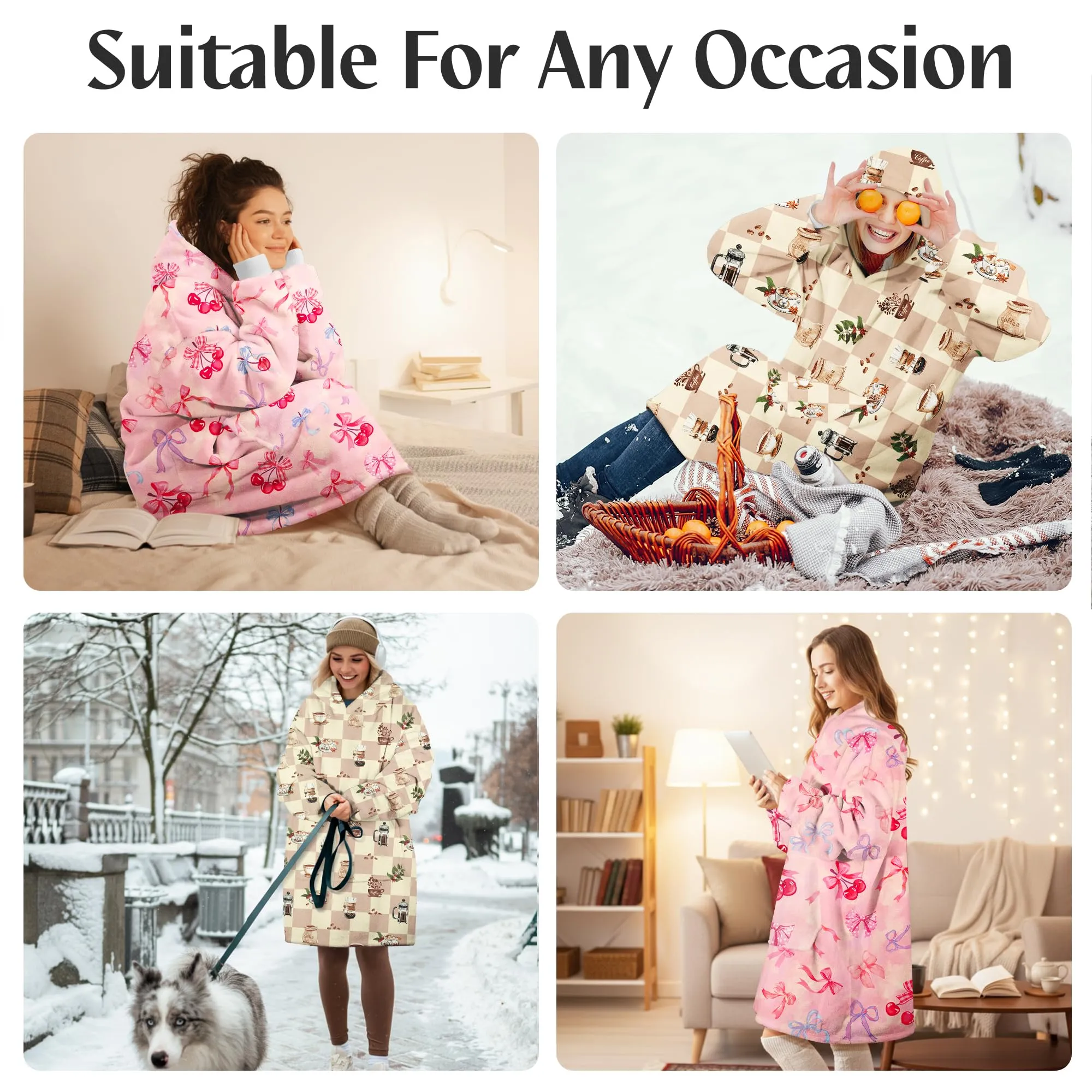 Queenshin Felpa Coperta con Cappuccio e Maniche Oversize Tema Caffè Taglia Unica - immagine 7