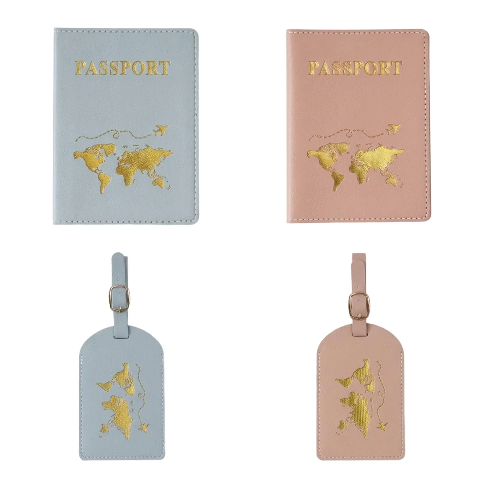 OIXEYA Set 4 Pezzi Porta Passaporto con Protezione RFID e 2 Etichette Valigia, Rosa e Azzurro - immagine 1