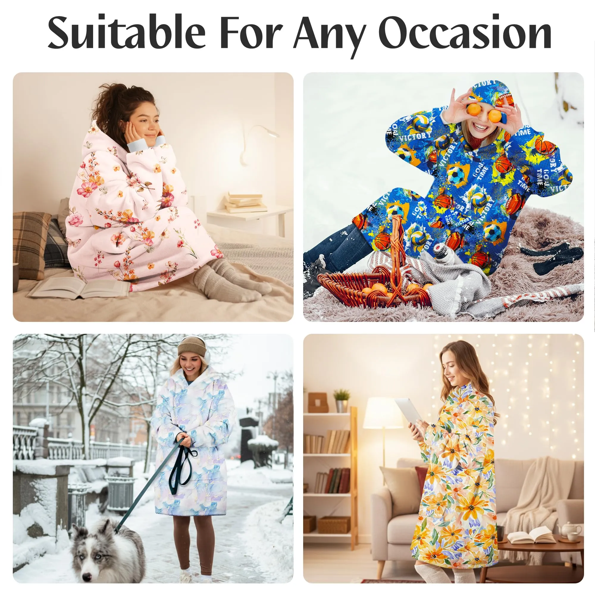 Queenshin Felpa Coperta con Cappuccio e Maniche Oversize Blu Marmo - immagine 7