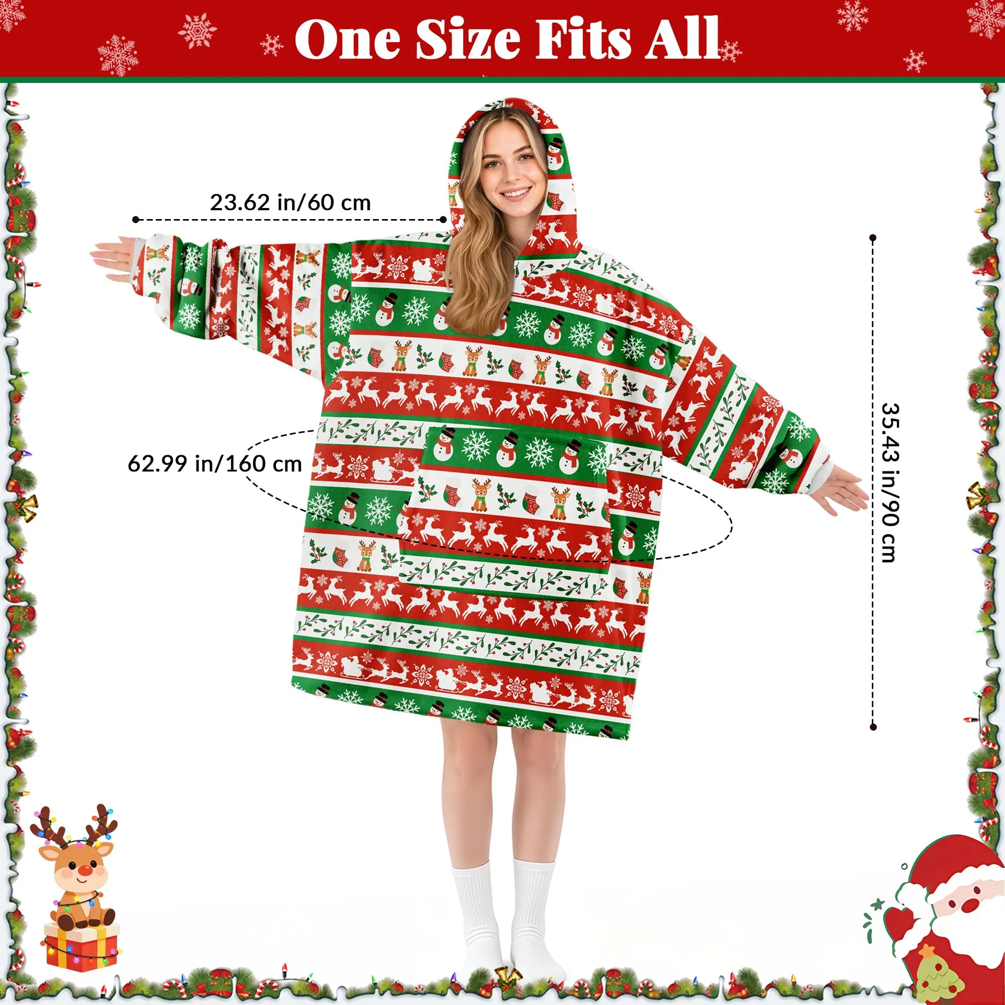 Queenshin Felpa Coperta con Cappuccio Oversize Renna Natale Unisex - immagine 4