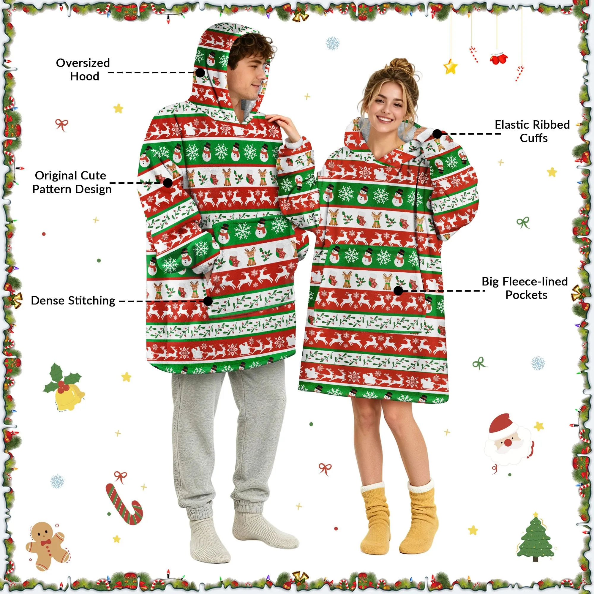Queenshin Felpa Coperta con Cappuccio Oversize Renna Natale Unisex - immagine 5