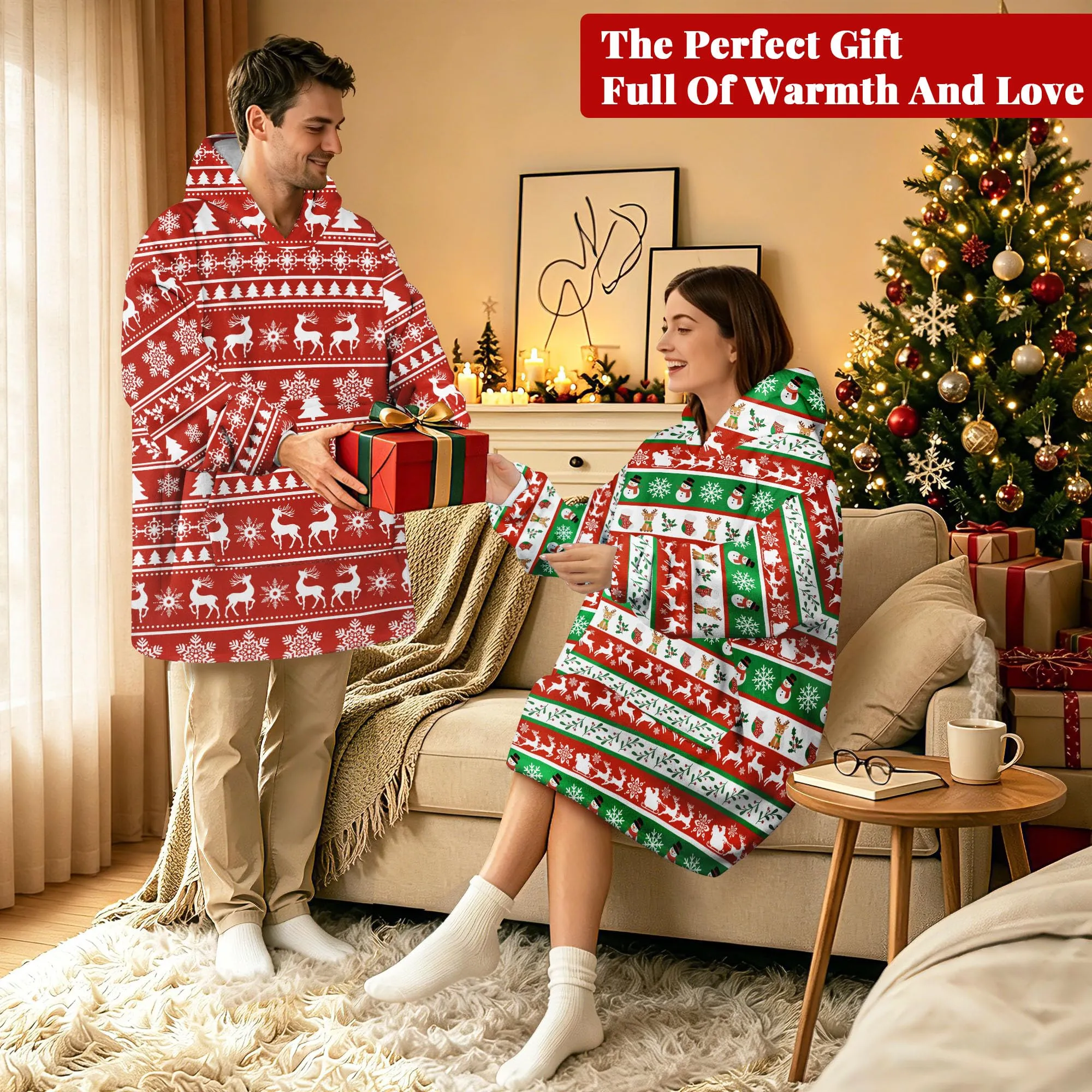 Queenshin Felpa Coperta con Cappuccio Oversize Renna Natale Unisex - immagine 6